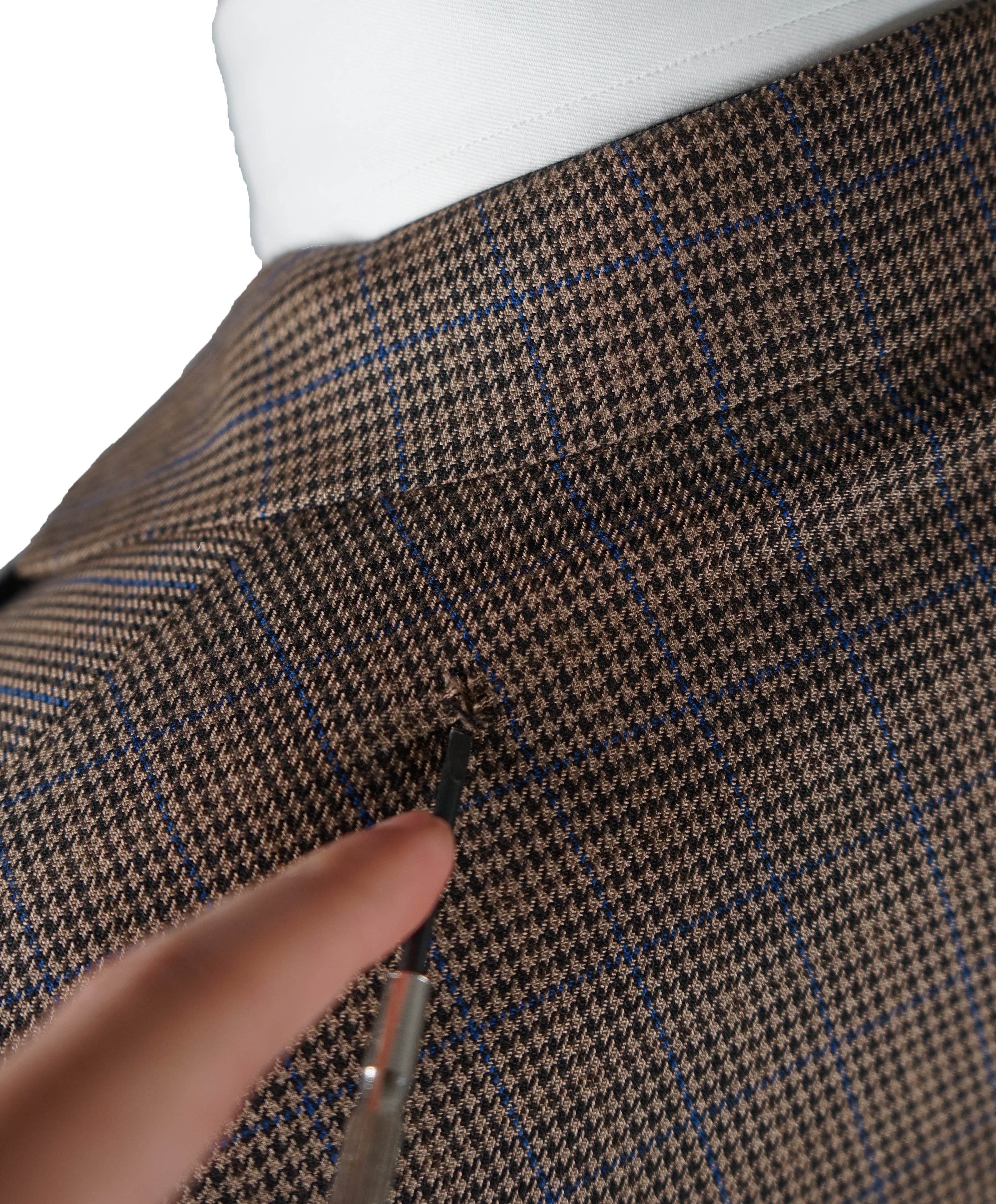 CANALI - Brown Silk & Wool Brown Blue Houndstooth Blazer - 40R