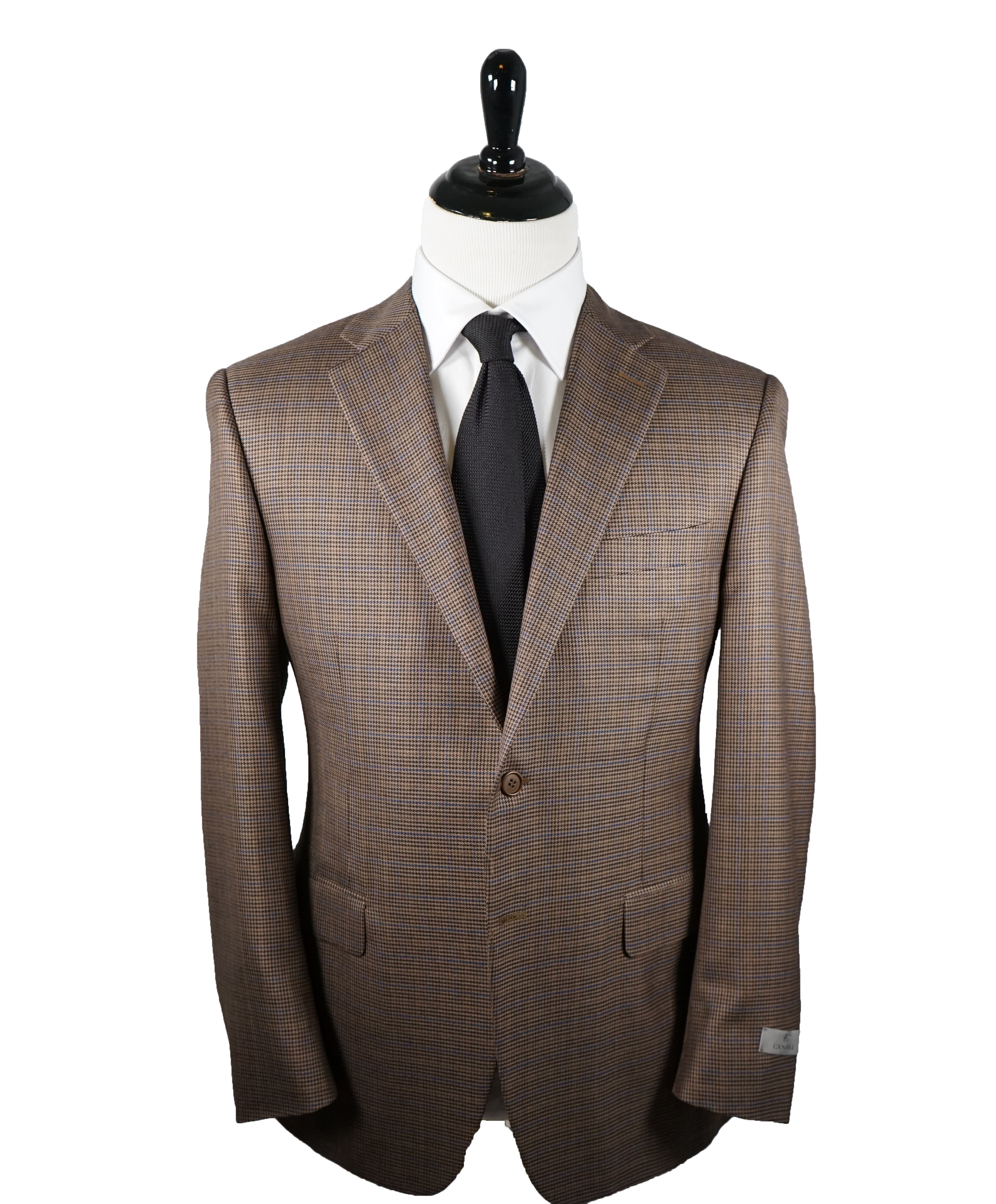 CANALI - Brown Silk & Wool Brown Blue Houndstooth Blazer - 40R