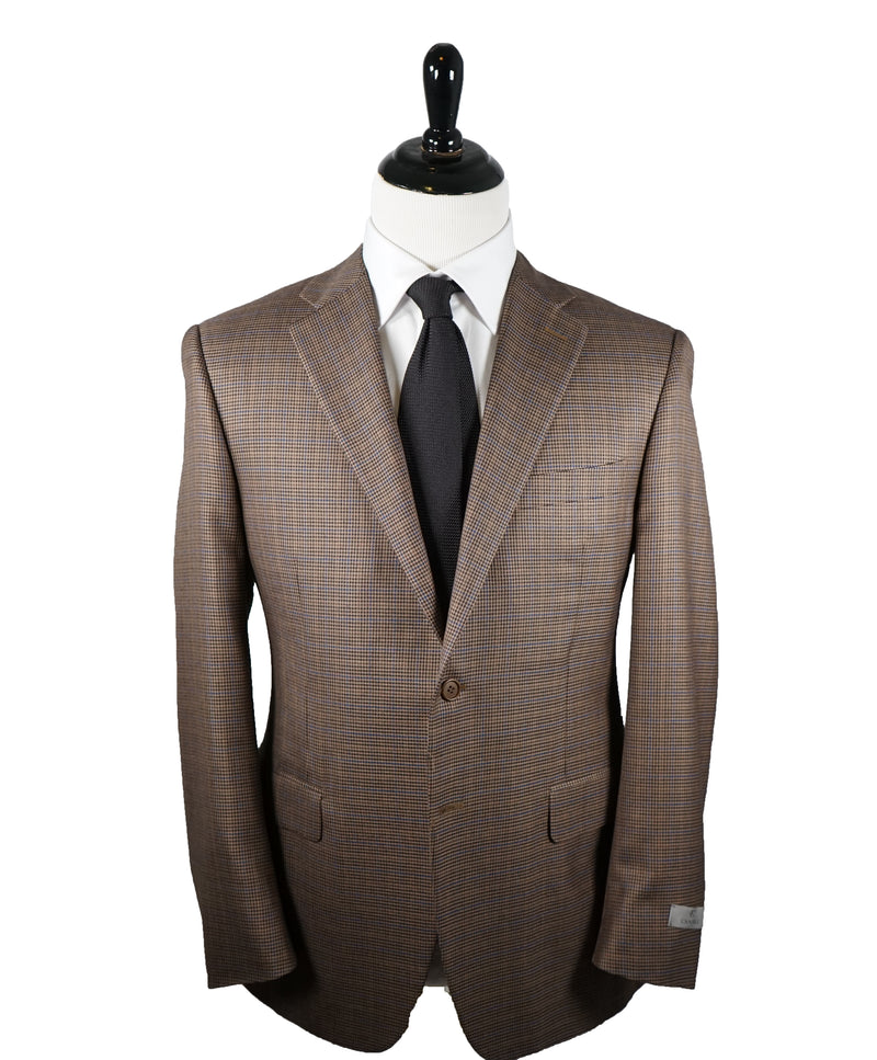 CANALI - Brown Silk & Wool Brown Blue Houndstooth Blazer - 40R