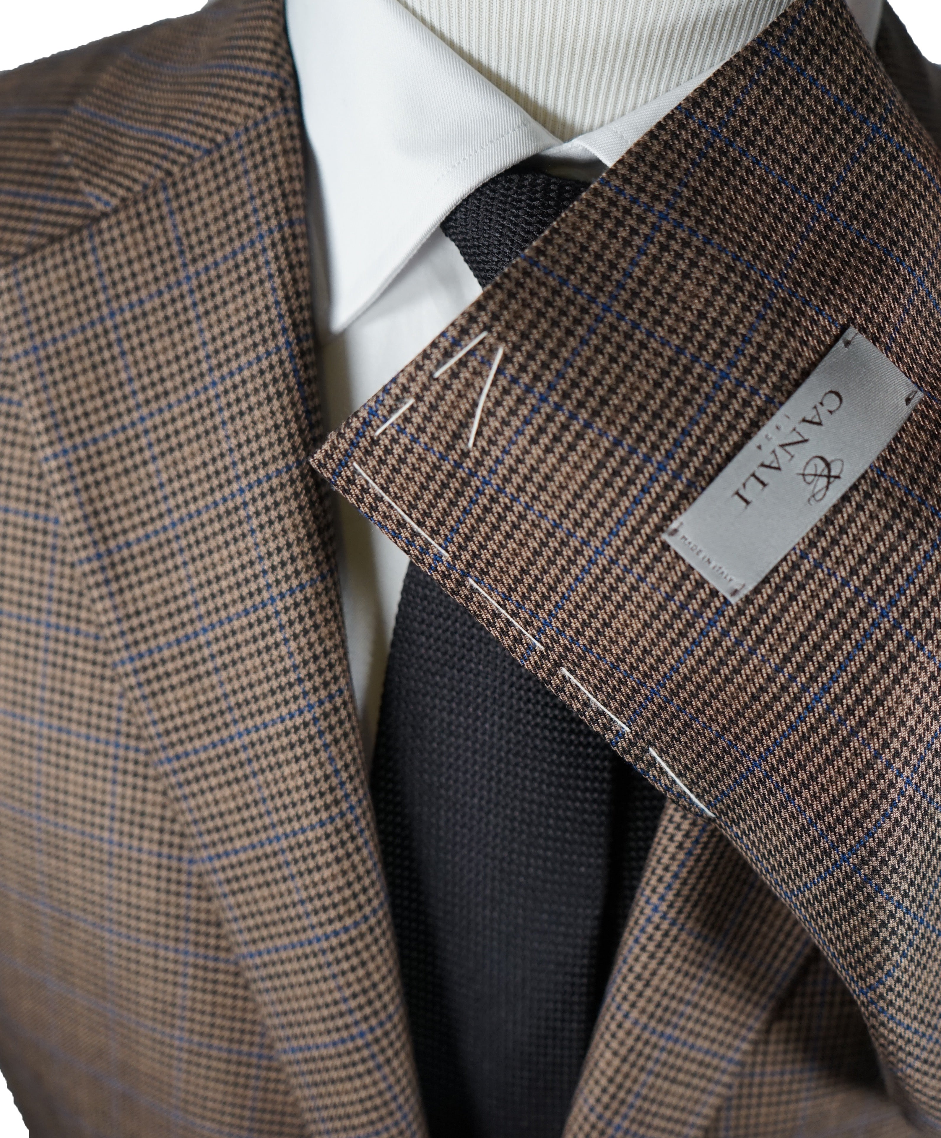 CANALI - Brown Silk & Wool Brown Blue Houndstooth Blazer - 40R