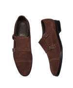 CANALI - Brown Suede Double Monk Strap Loafers Contrast Stitch - 10.5