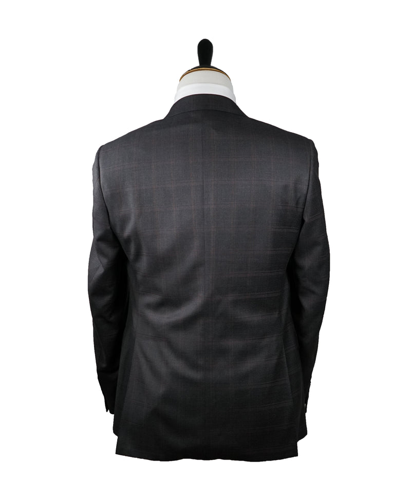 CANALI -  Gray Burgundy Plaid “Water Resistant" Peak Lapel Suit - 38R