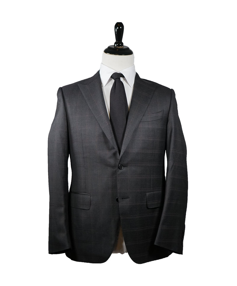 CANALI -  Gray Burgundy Plaid “Water Resistant" Peak Lapel Suit - 38R