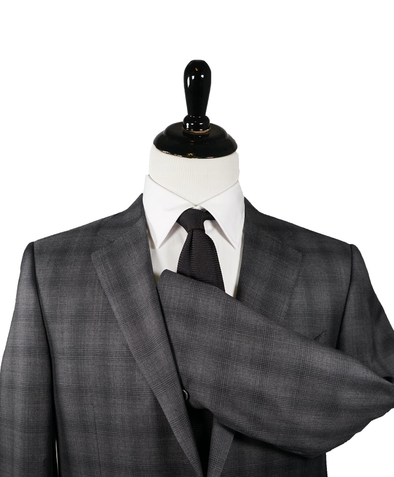 CANALI -  Gray Plaid Notch Lapel Suit - 42R