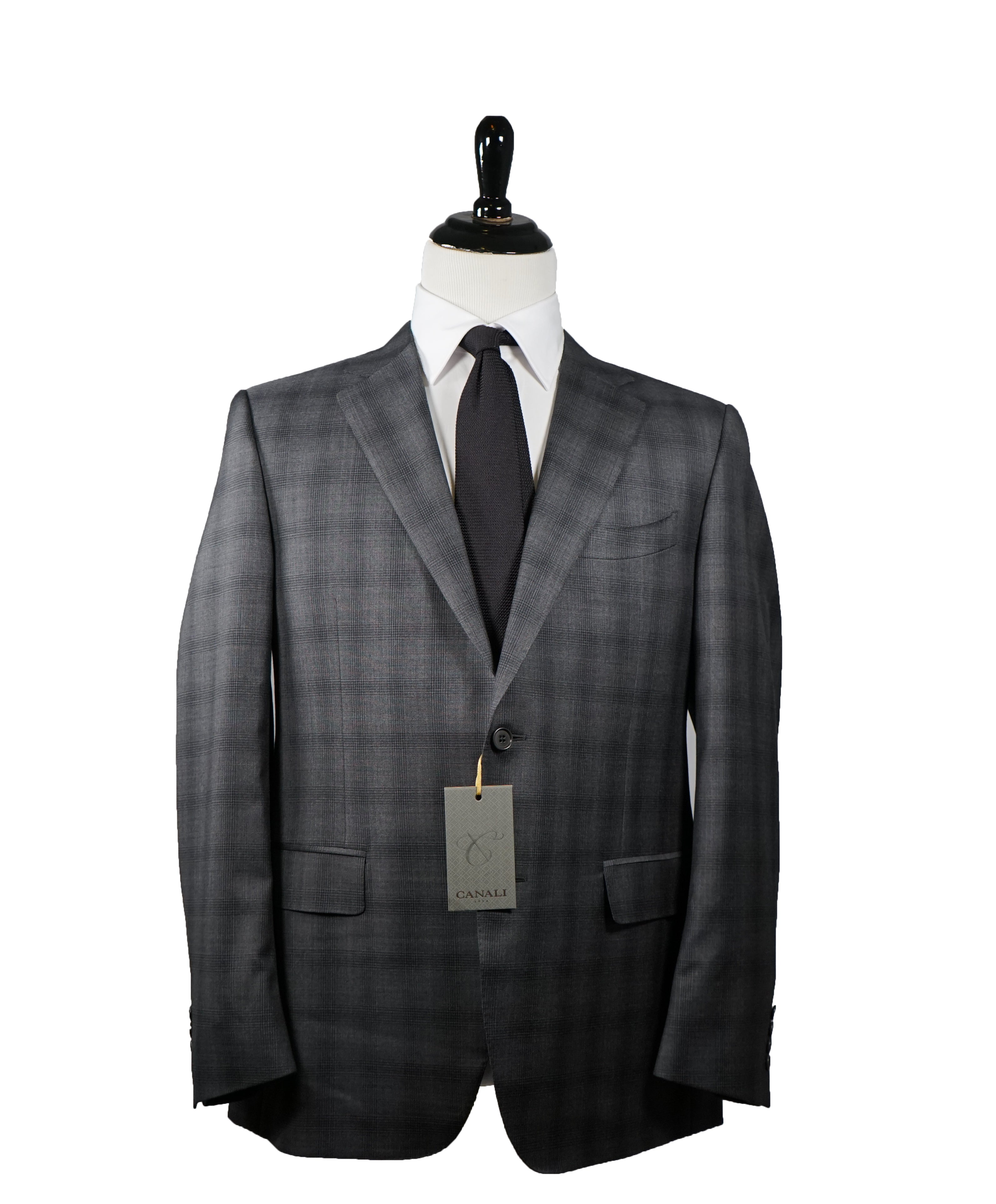 CANALI -  Gray Plaid Notch Lapel Suit - 42R