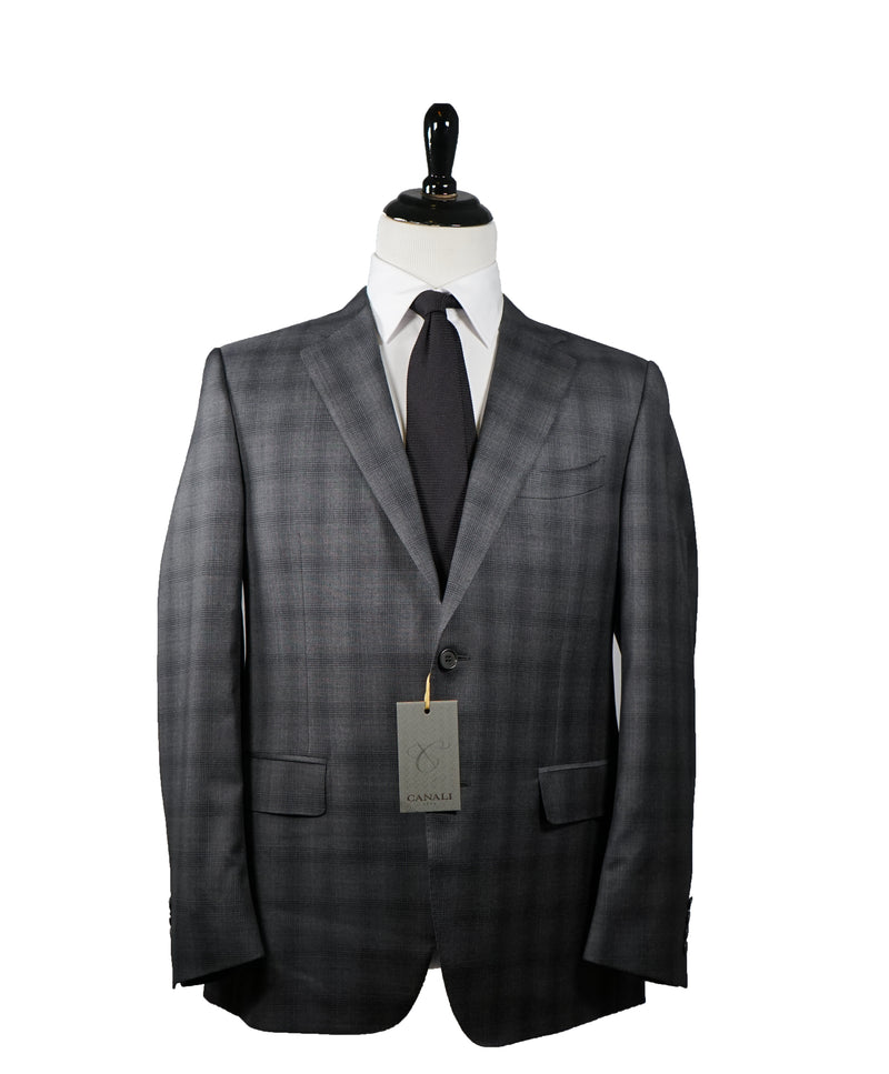 CANALI -  Gray Plaid Notch Lapel Suit - 42R