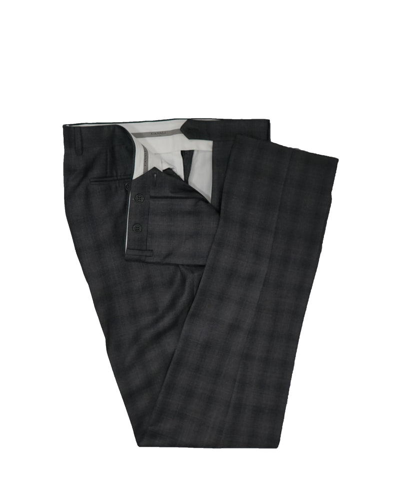 CANALI -  Gray Plaid Notch Lapel Suit - 42R