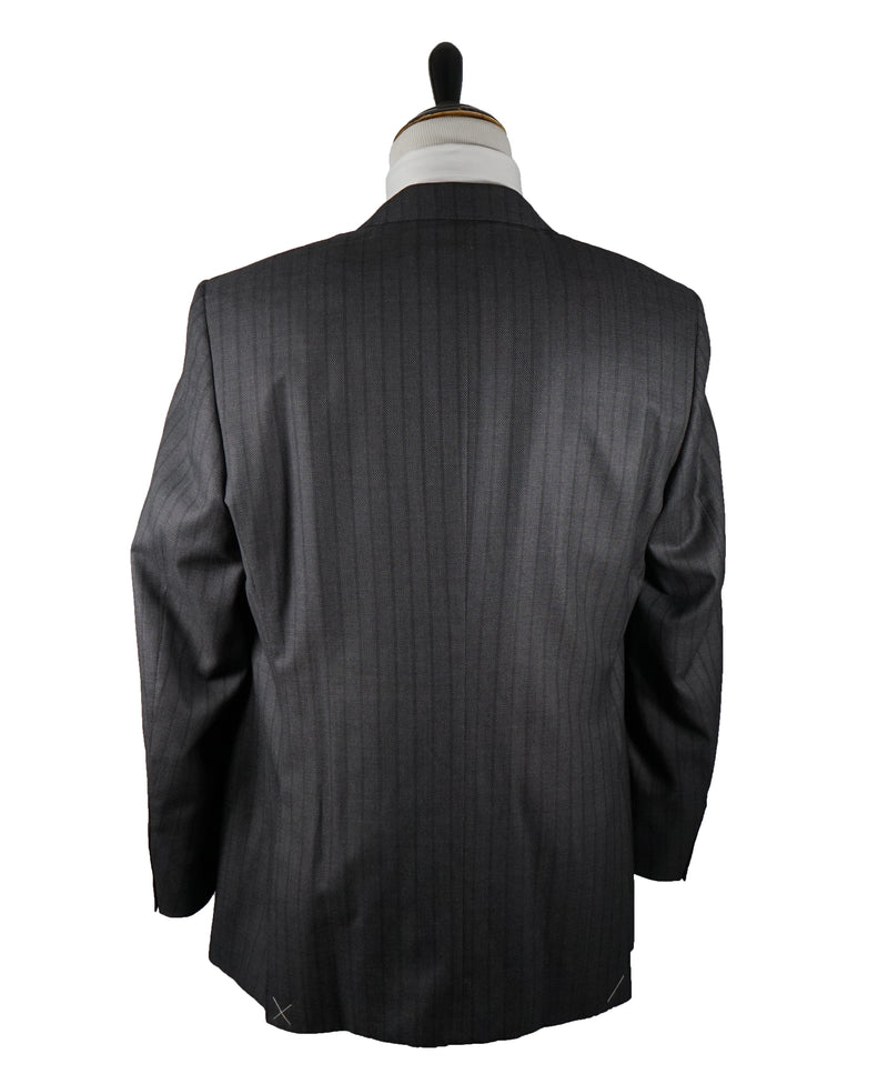 CANALI - Gray on Gray Bold Textured Stripe Royal Weave Suit - 48R