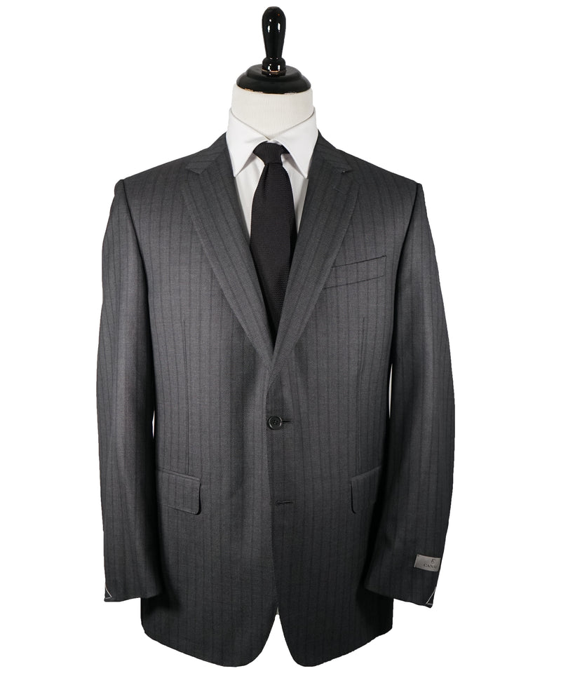 CANALI - Gray on Gray Bold Textured Stripe Royal Weave Suit - 48R