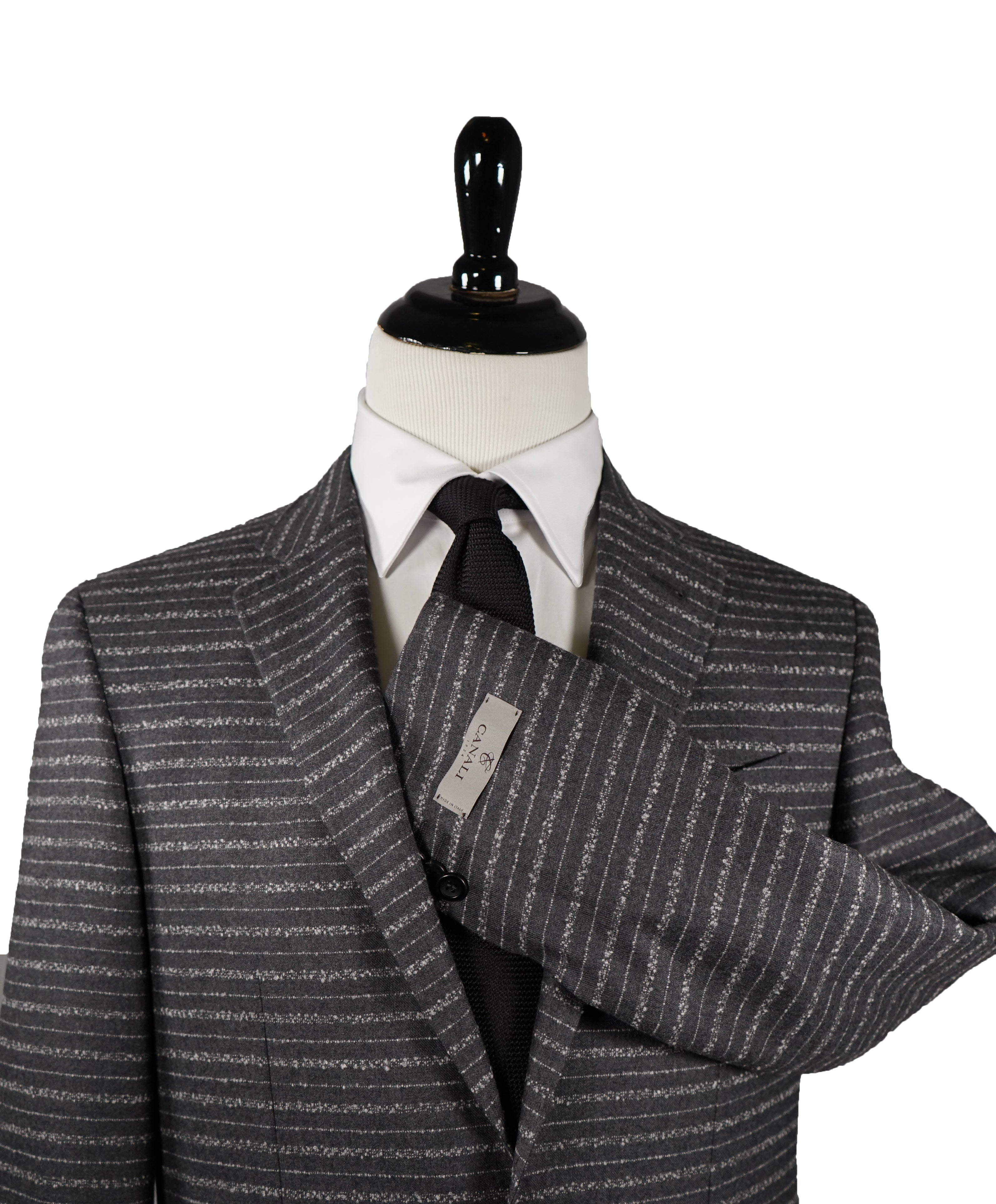 CANALI - “KEI” Slim Unstructured  Horizontal Striped Gray Suit - 40R