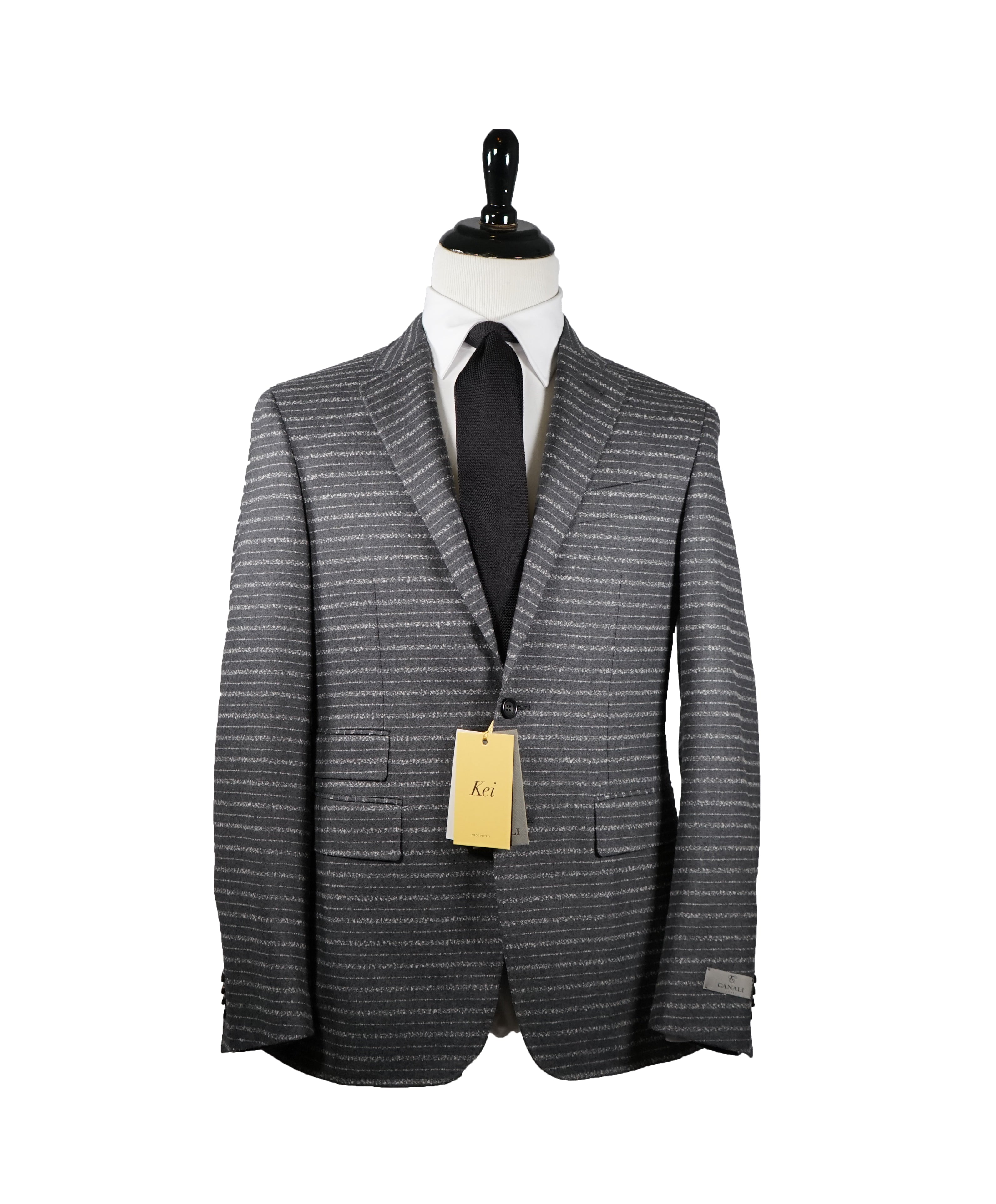 CANALI - “KEI” Slim Unstructured  Horizontal Striped Gray Suit - 40R