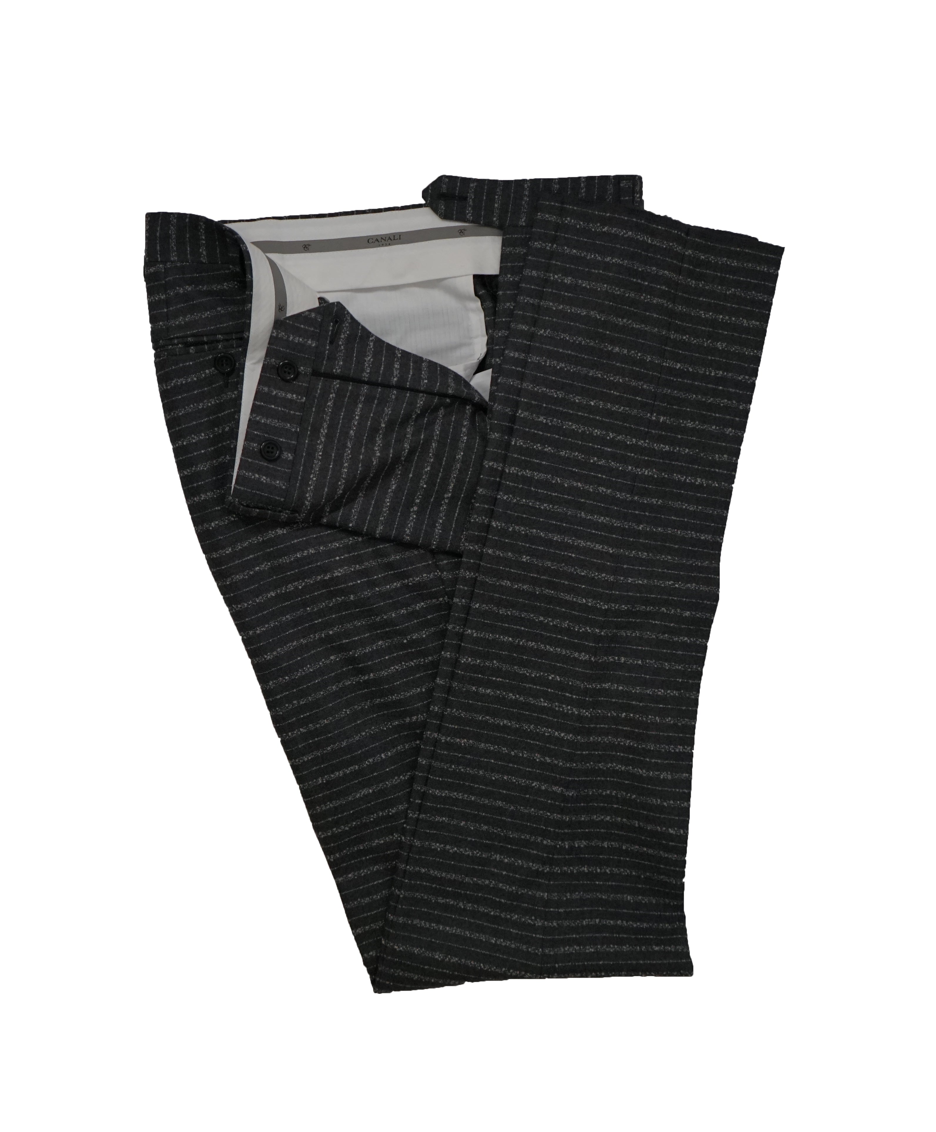 CANALI - “KEI” Slim Unstructured  Horizontal Striped Gray Suit - 40R