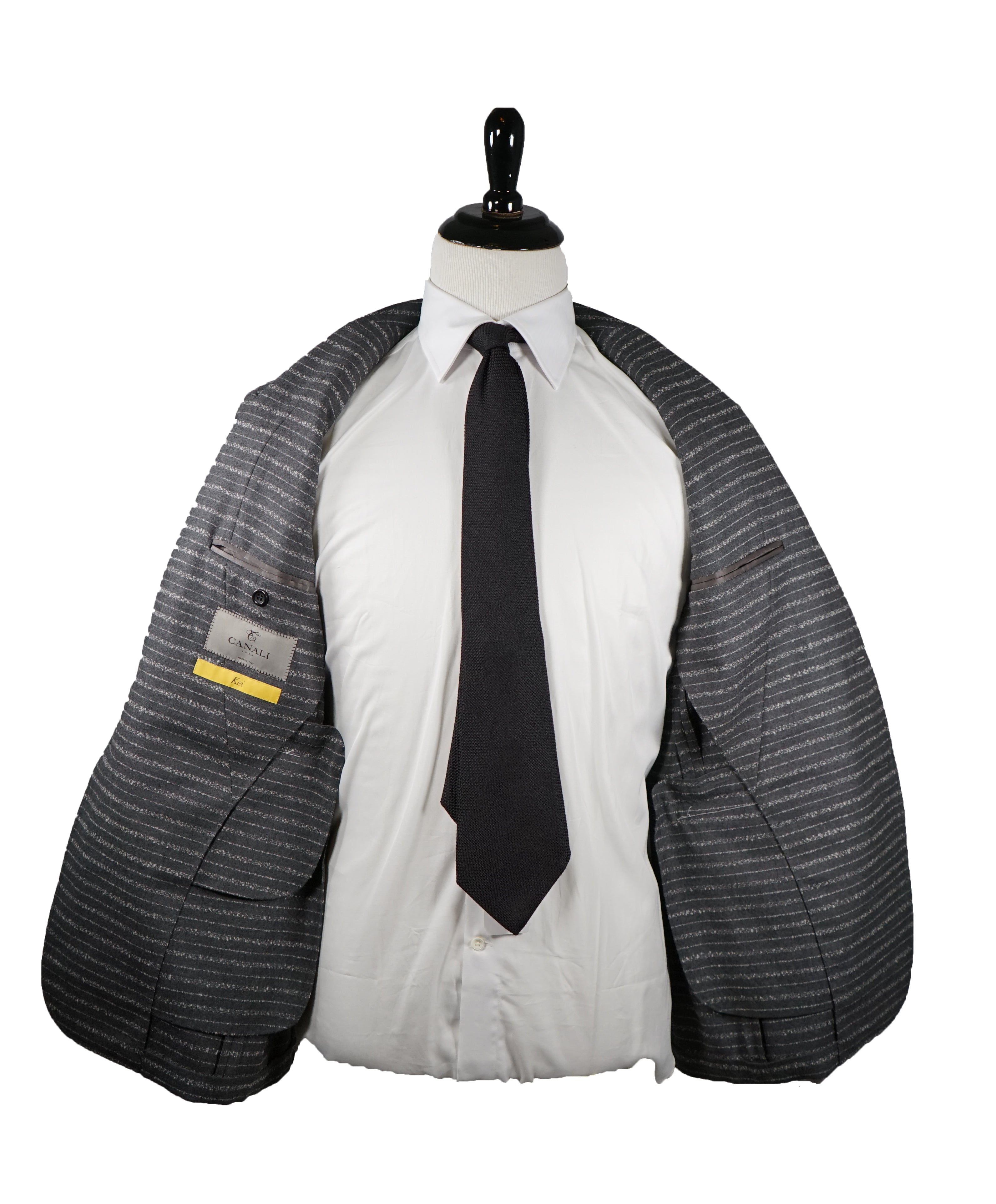 CANALI - “KEI” Slim Unstructured  Horizontal Striped Gray Suit - 40R