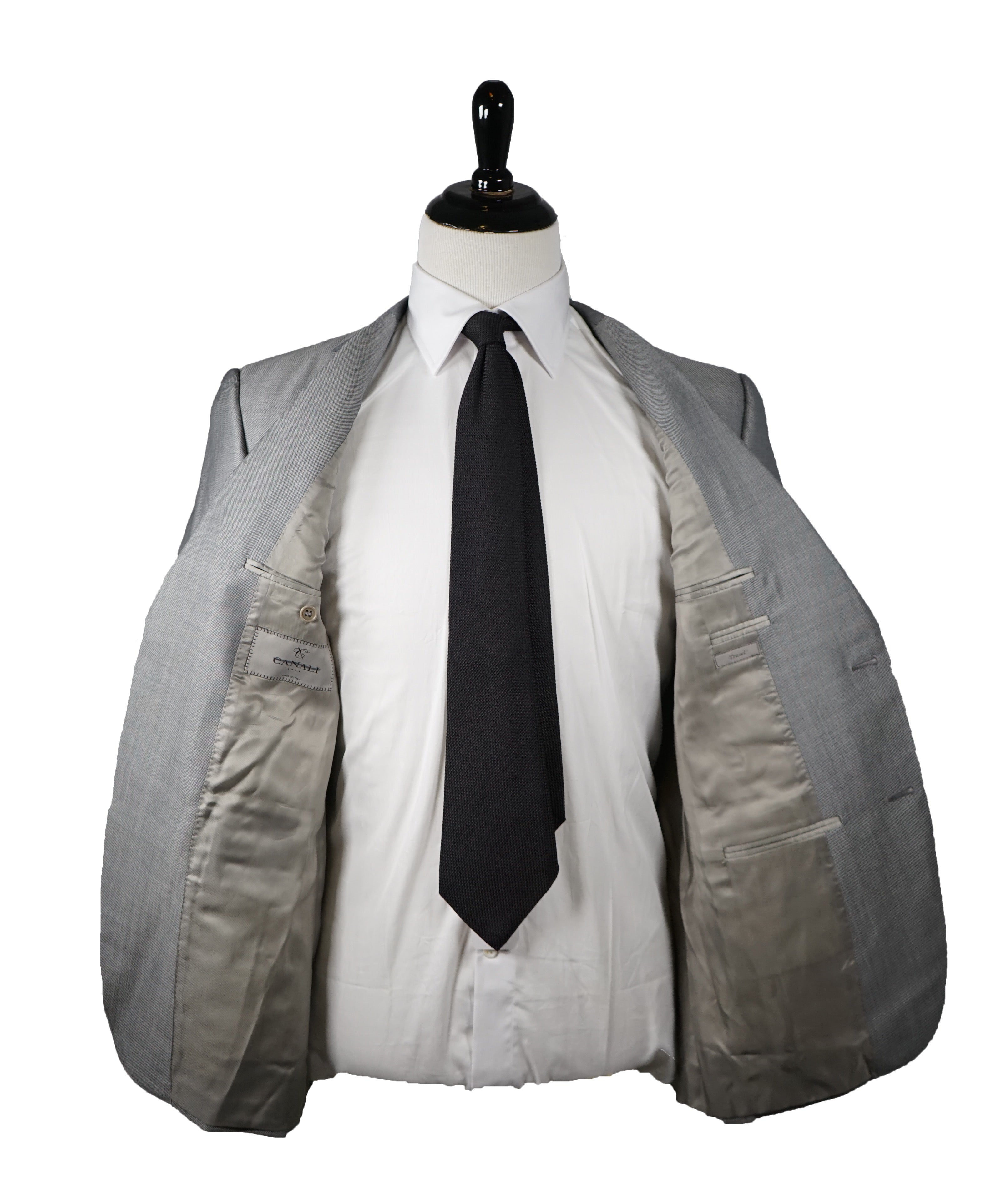 CANALI - Silver Mint Effect Wool Mohair Birdseye “Travel” Suit - 42R