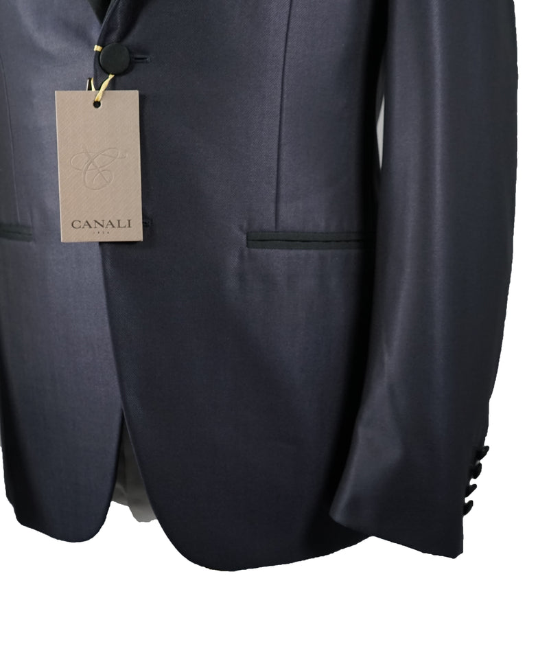 CANALI -Tonal Textured Diamond Weave Blue SILK & WOOL, Tipped Tuxedo Suit - 38R