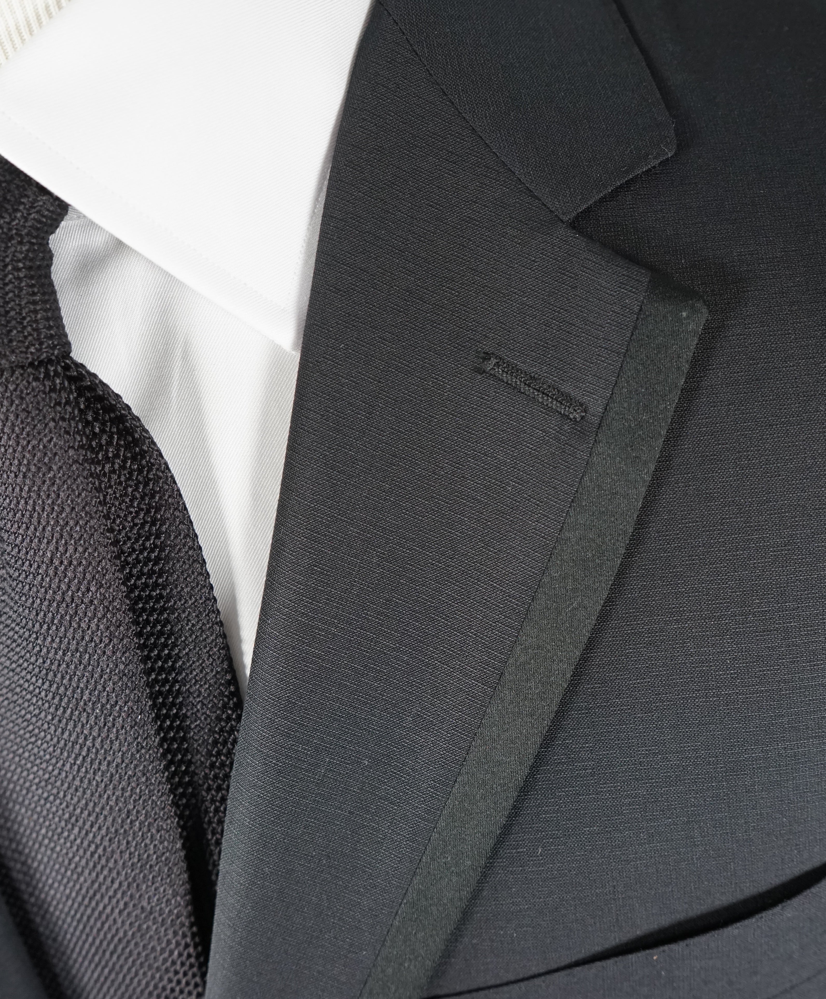 CANALI - Tonal Textured Weave Black Tipped Tuxedo Suit - 44R