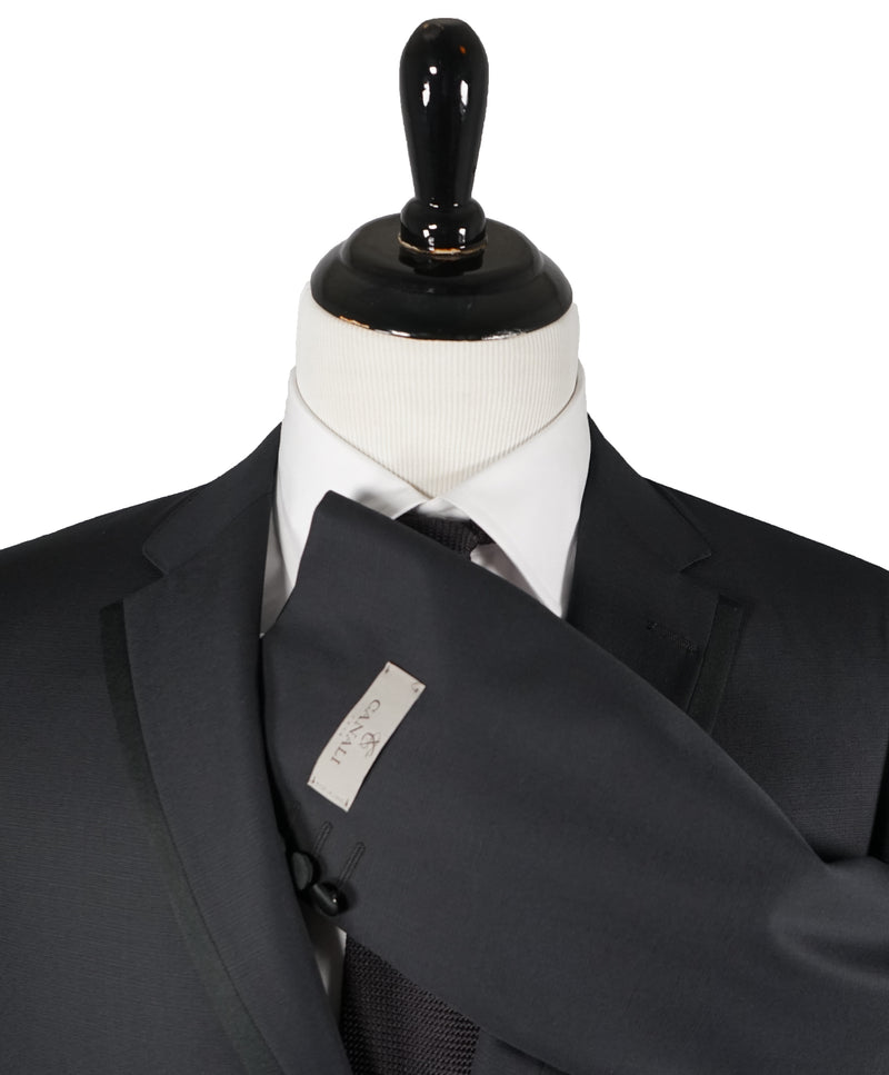 CANALI - Tonal Textured Weave Black Tipped Tuxedo Suit - 44R