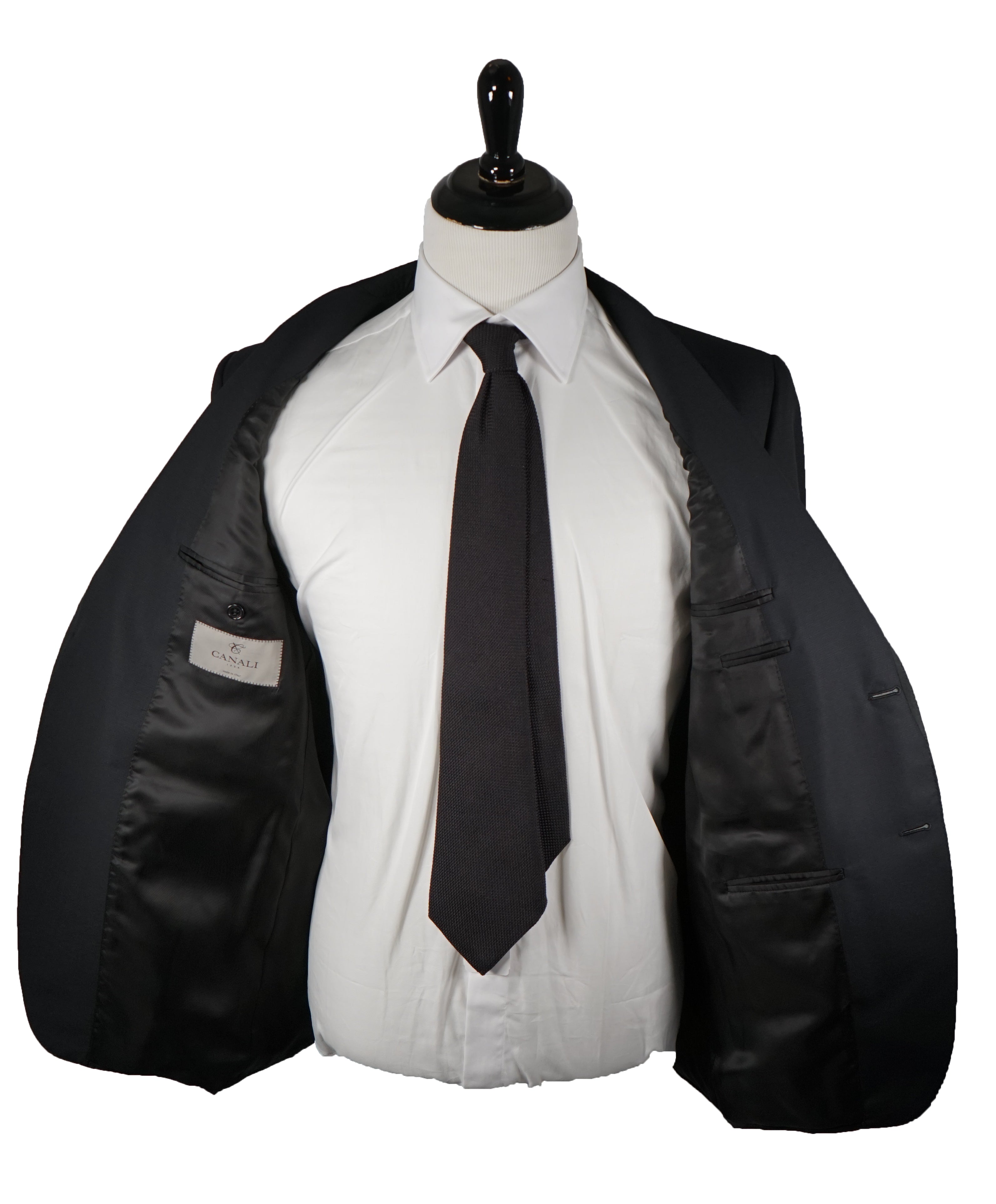 CANALI - Tonal Textured Weave Black Tipped Tuxedo Suit - 44R
