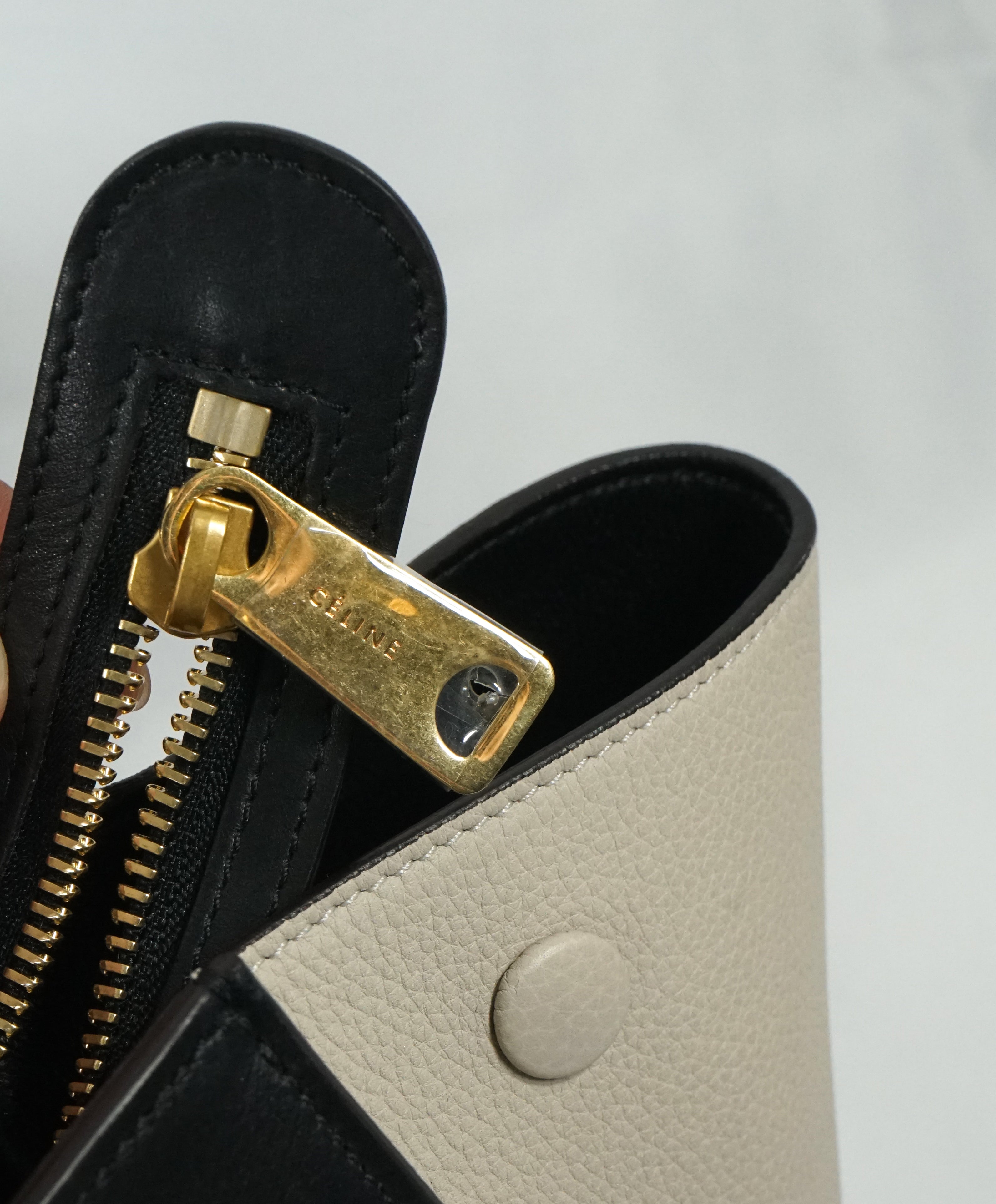 CELINE - "Trapeze" Sleek Calfskin Tricolor Moss Green Handbag -