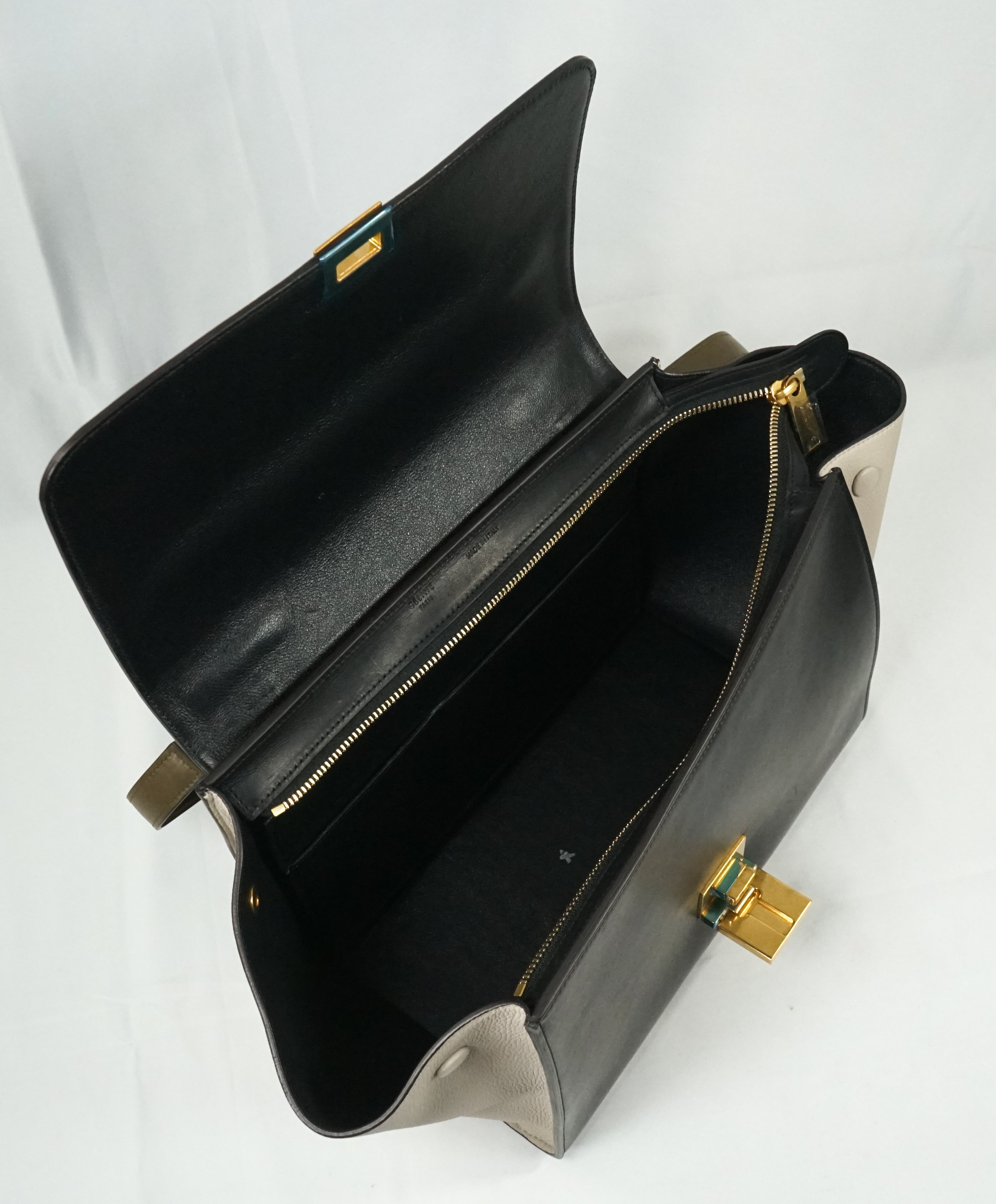 CELINE - "Trapeze" Sleek Calfskin Tricolor Moss Green Handbag -