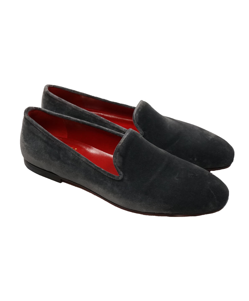 CESARE PACIOTTI - Gray Velvet Smoking Slippers Loafers RED SOLE - 8.5