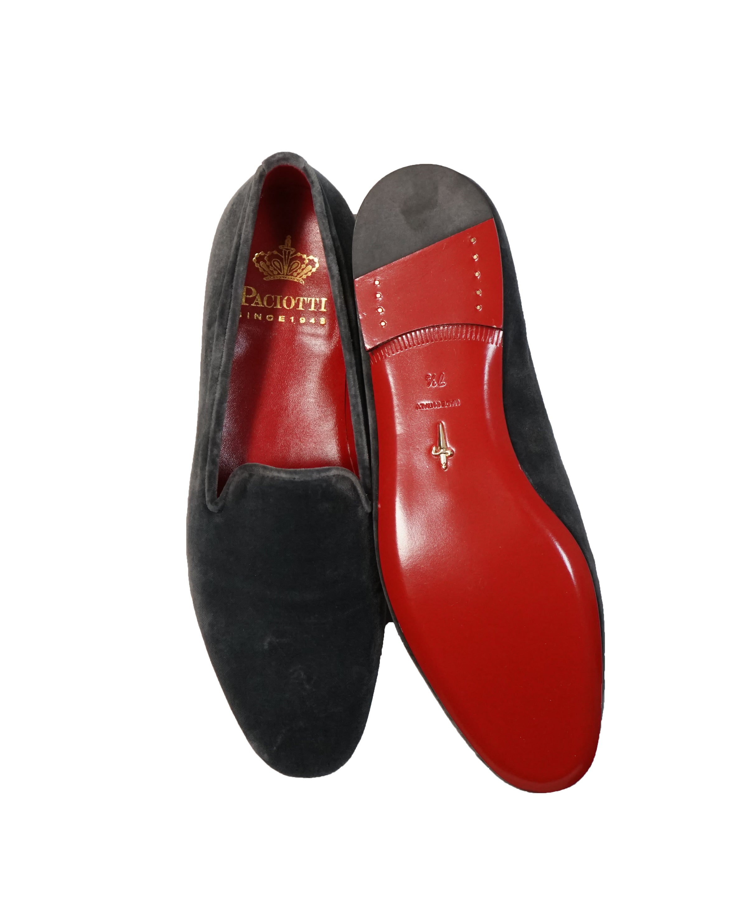 CESARE PACIOTTI - Gray Velvet Smoking Slippers Loafers RED SOLE - 8.5 –  Luxe Hanger