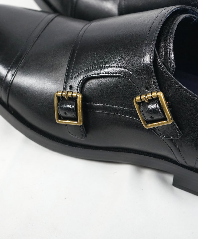 COLE HAAN - "Henry" Black Cap Toe Double Monk Strap Loafers "Grand OS” - 9.5