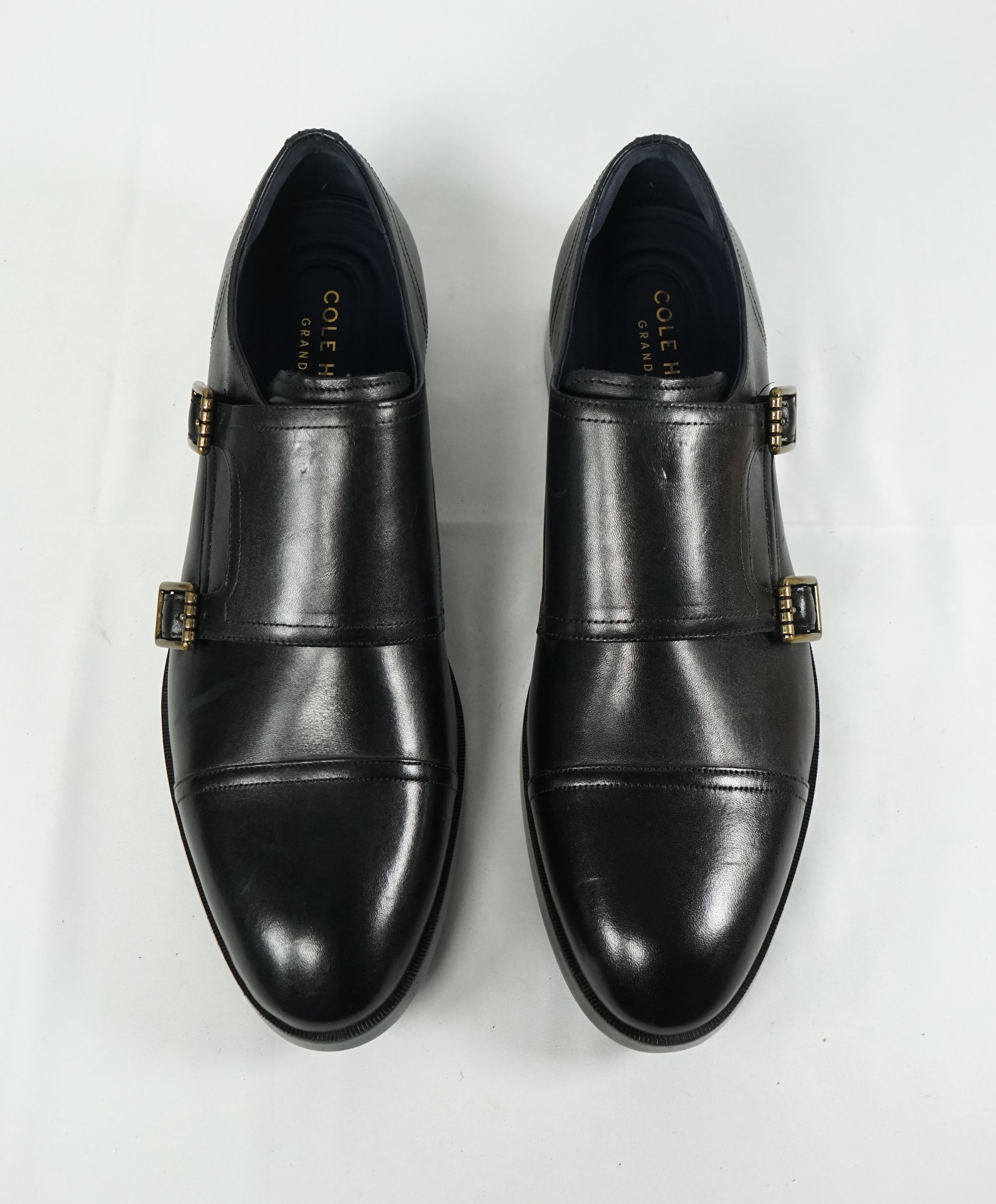 COLE HAAN - "Henry" Black Cap Toe Double Monk Strap Loafers "Grand OS” - 10.5