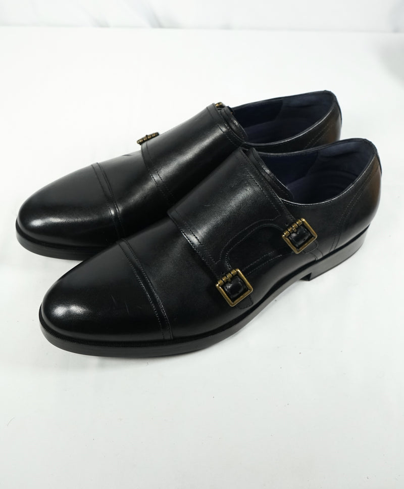 COLE HAAN - "Henry" Black Cap Toe Double Monk Strap Loafers "Grand OS” - 10.5