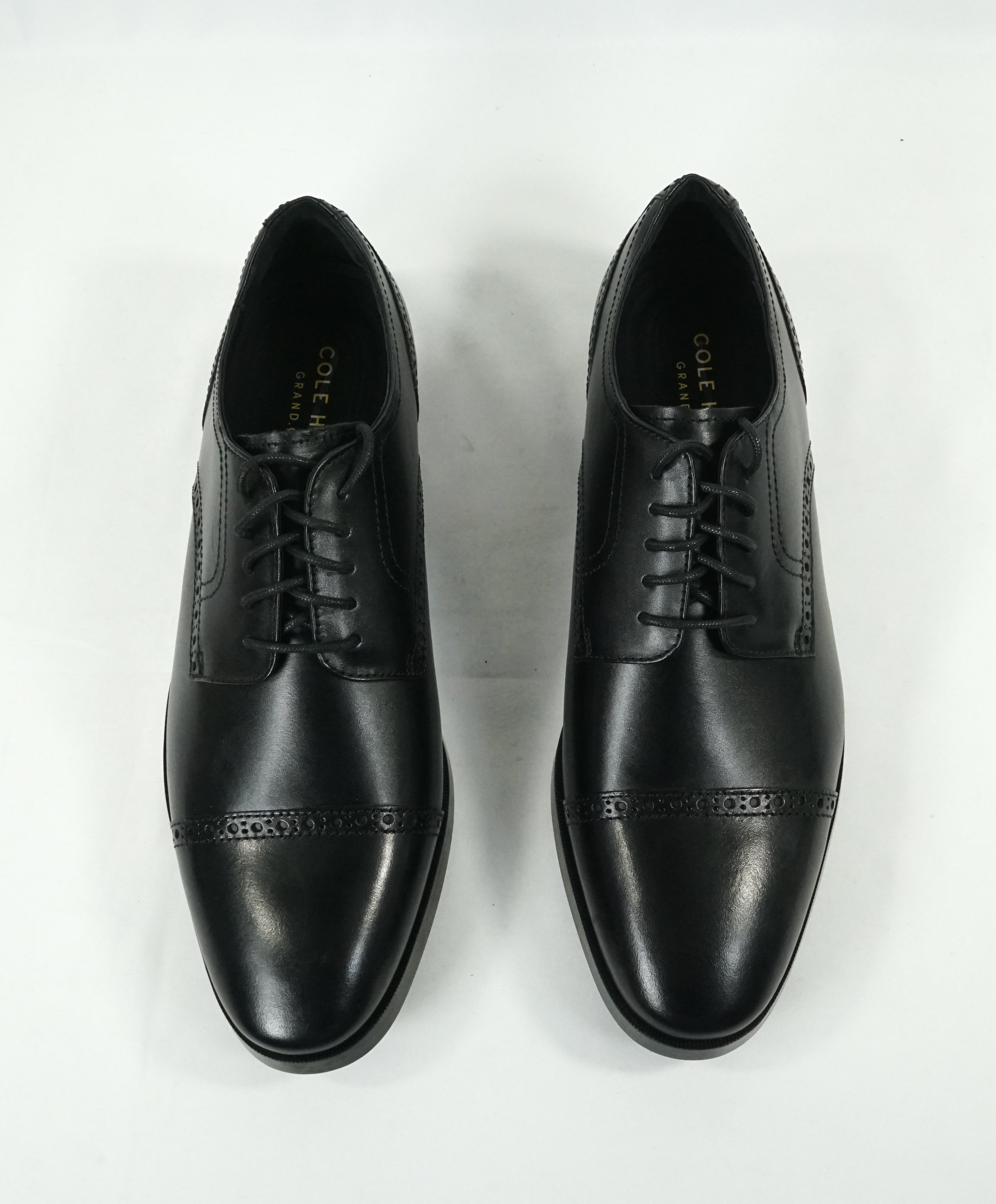 COLE HAAN - Grand OS Black Cap Toe Leather Oxfords - 10