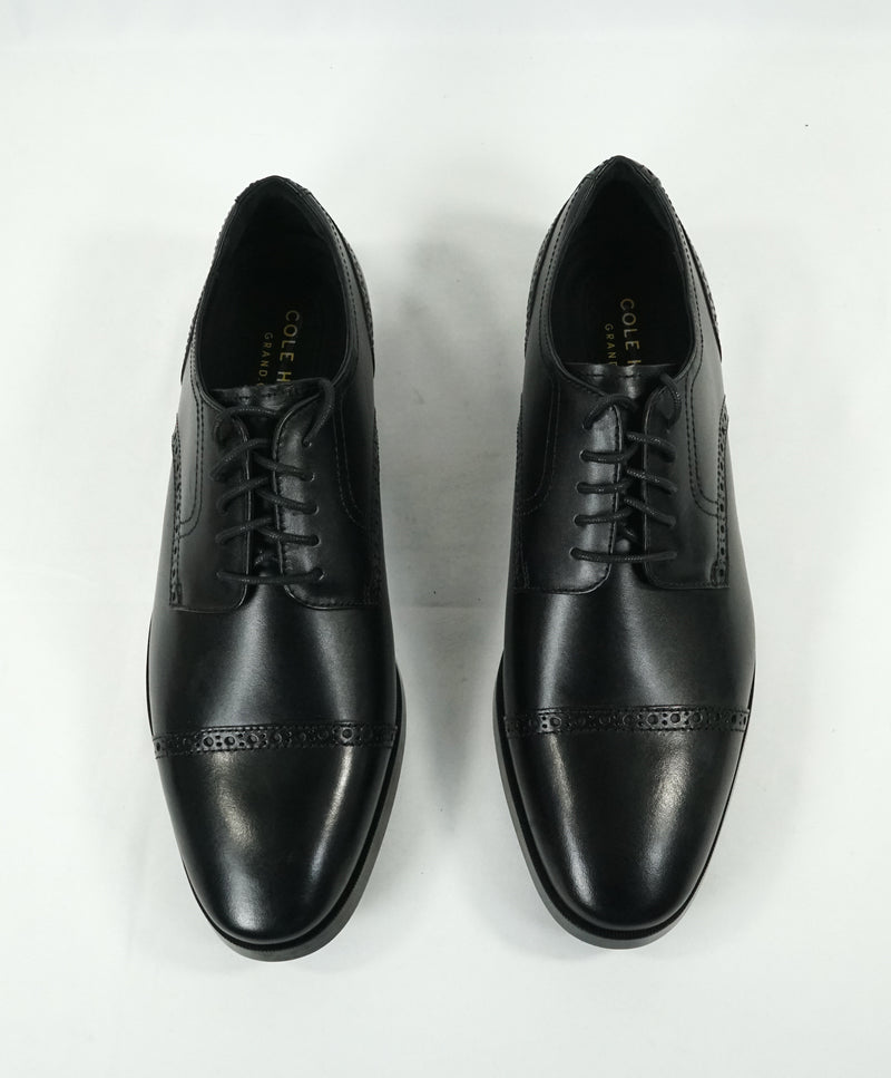 COLE HAAN - Grand OS Black Cap Toe Leather Oxfords - 10