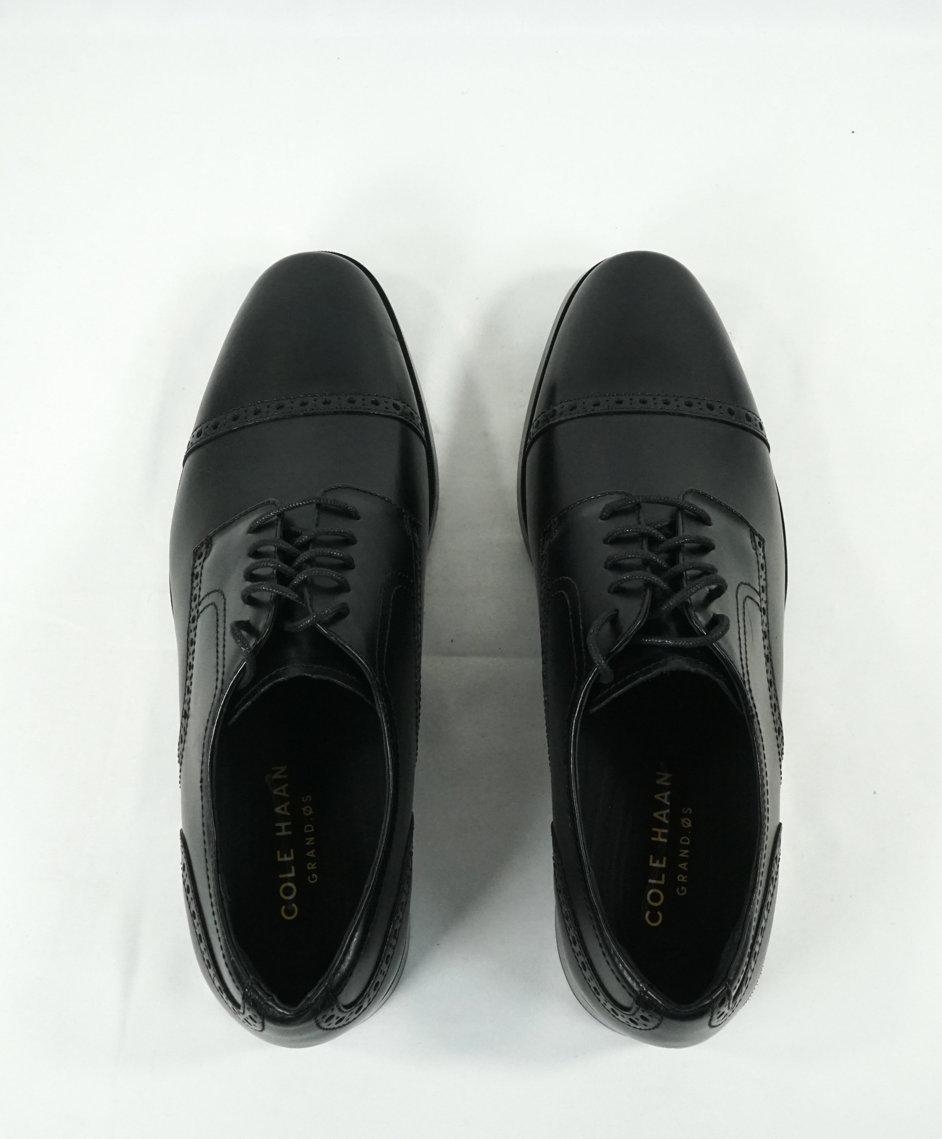 COLE HAAN - Grand OS Black Cap Toe Leather Oxfords - 10