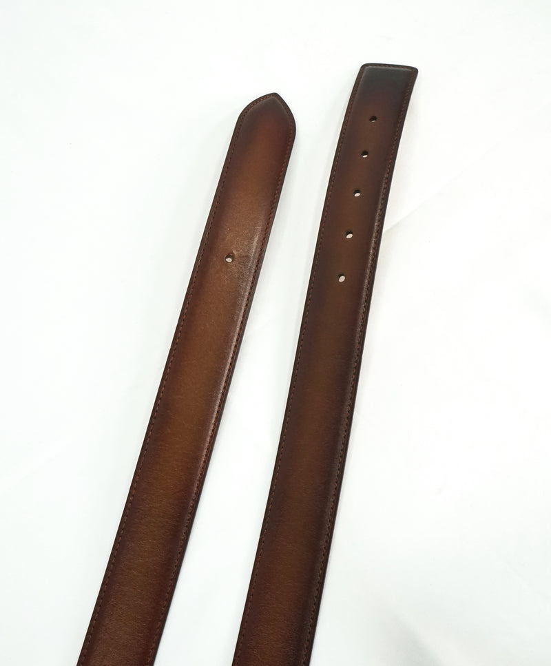 CORTHAY - "ARCA" Medium Burnished Brown Leather Belt Strap -  110CM