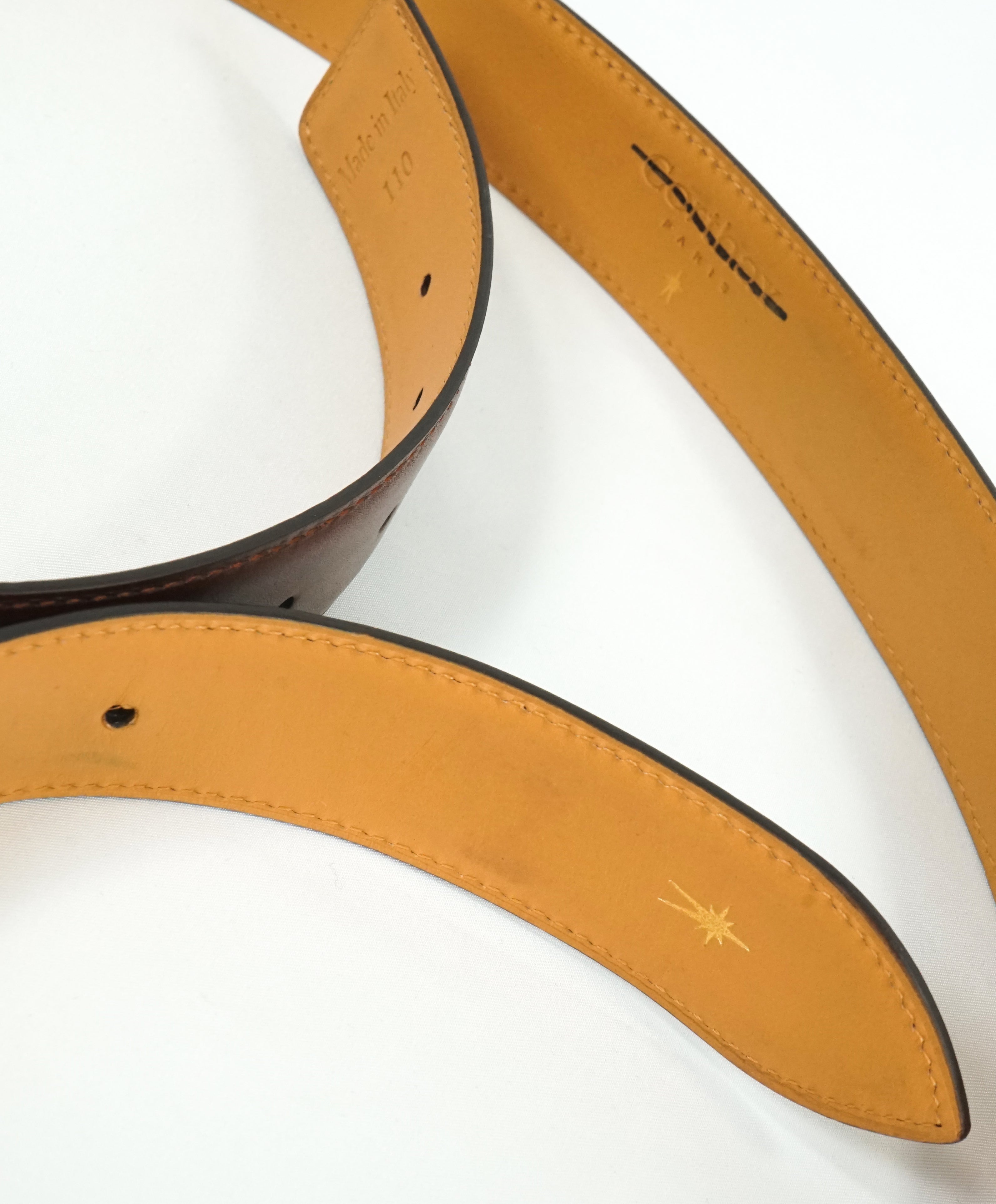 CORTHAY - "ARCA" Medium Burnished Brown Leather Belt Strap -  110CM