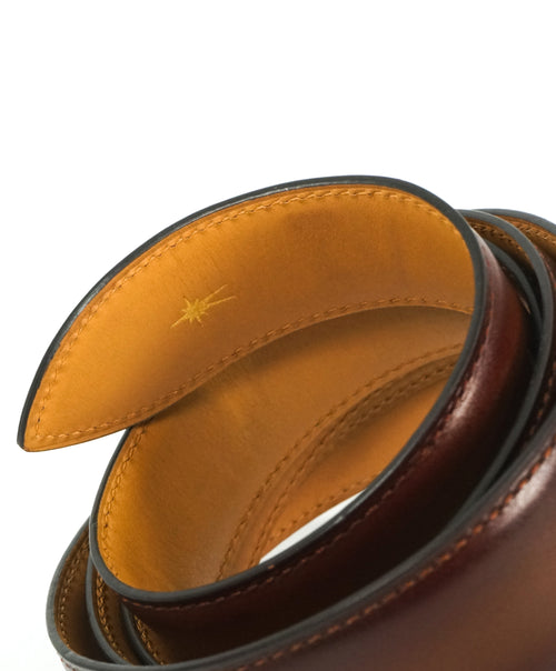 CORTHAY - "ARCA" Medium Burnished Brown Leather Belt Strap -  110CM