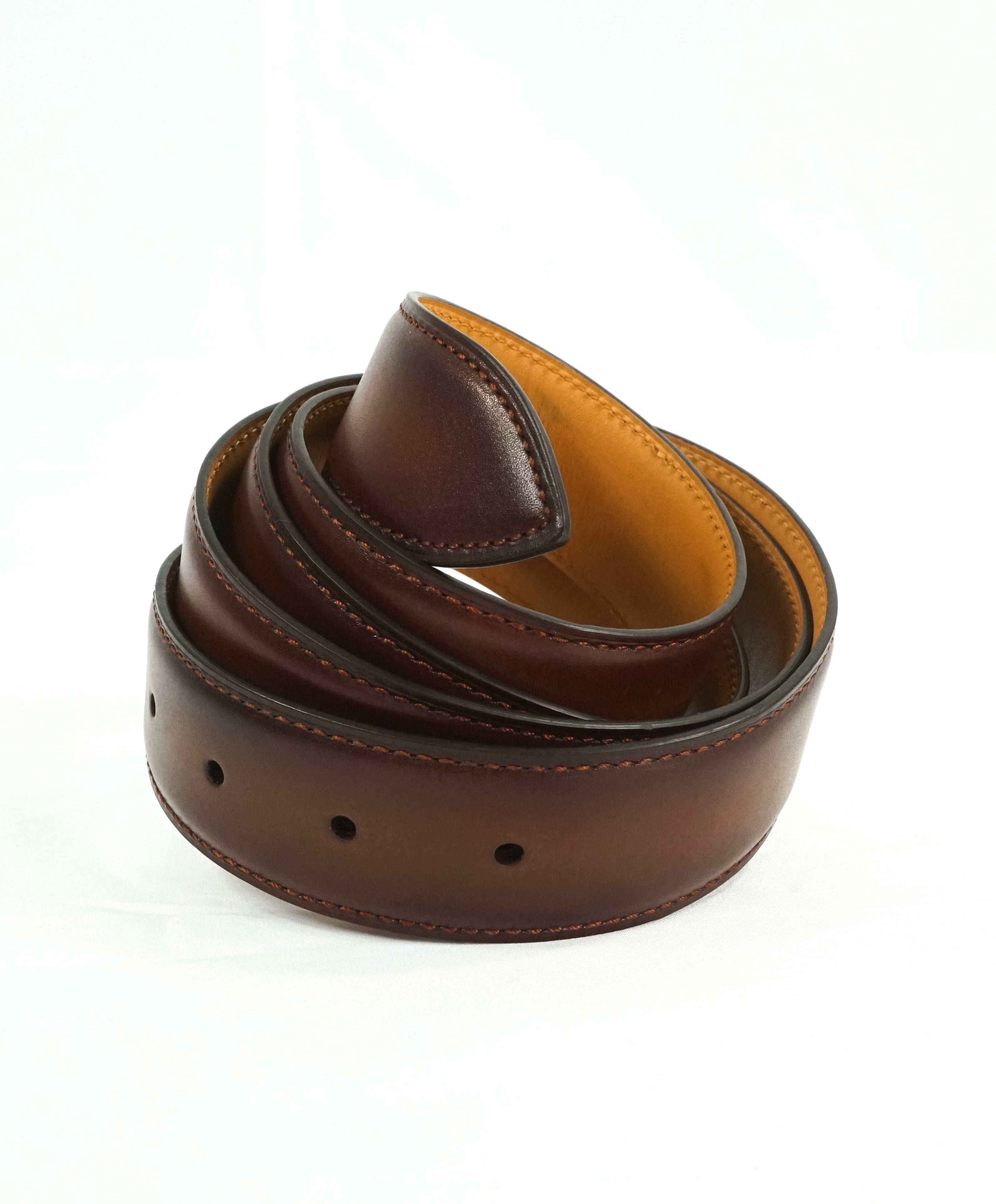 CORTHAY - "ARCA" Medium Burnished Brown Leather Belt Strap -  110CM