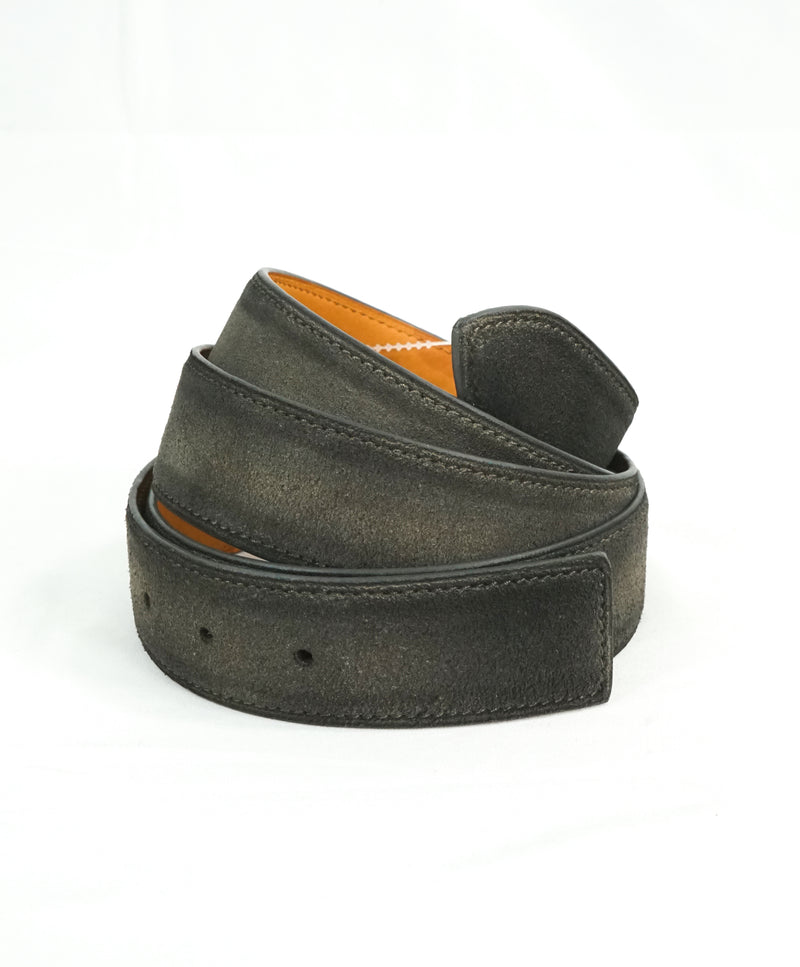 CORTHAY - "ARCA" Tonal Burnished Gray Suede Leather Belt Strap -  110CM