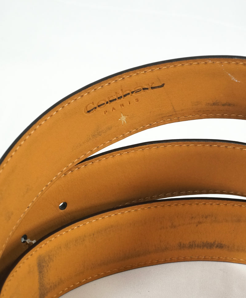 CORTHAY - "ARCA" Burnished Brown/Burgundy Leather Belt Strap -  110CM