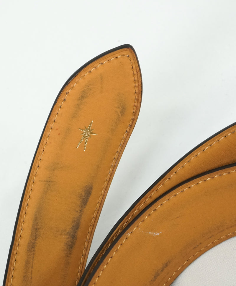 CORTHAY - "ARCA" Burnished Brown/Burgundy Leather Belt Strap -  110CM