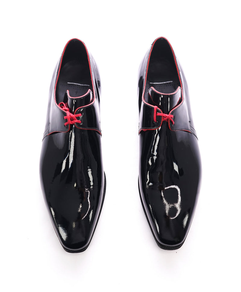 CORTHAY - "Arca" Pullman Patent Leather Red Piped Derby Shoes - 10.5