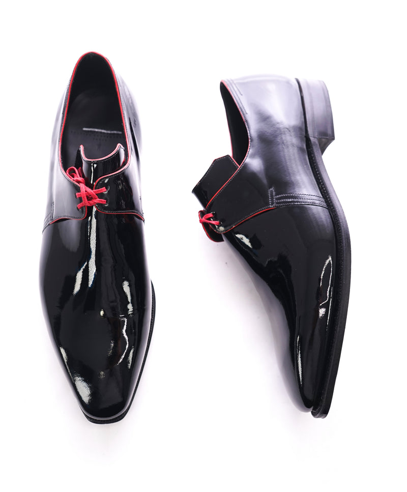 CORTHAY - "Arca" Pullman Patent Leather Red Piped Derby Shoes - 10.5