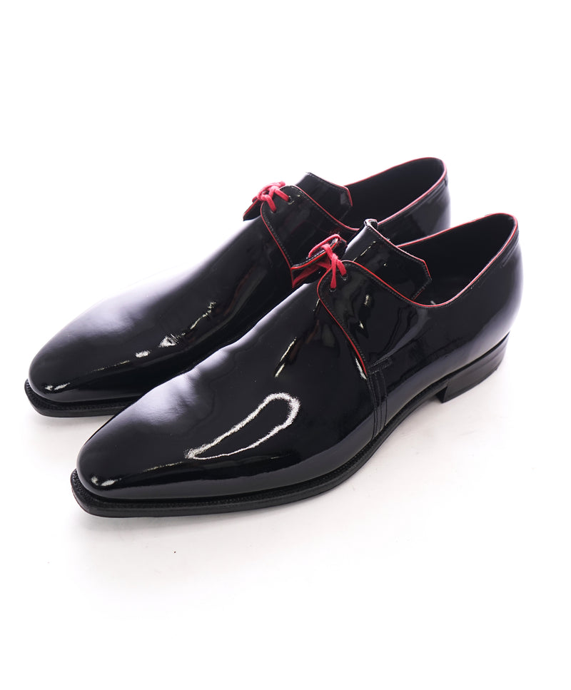 CORTHAY - "Arca" Pullman Patent Leather Red Piped Derby Shoes - 10.5