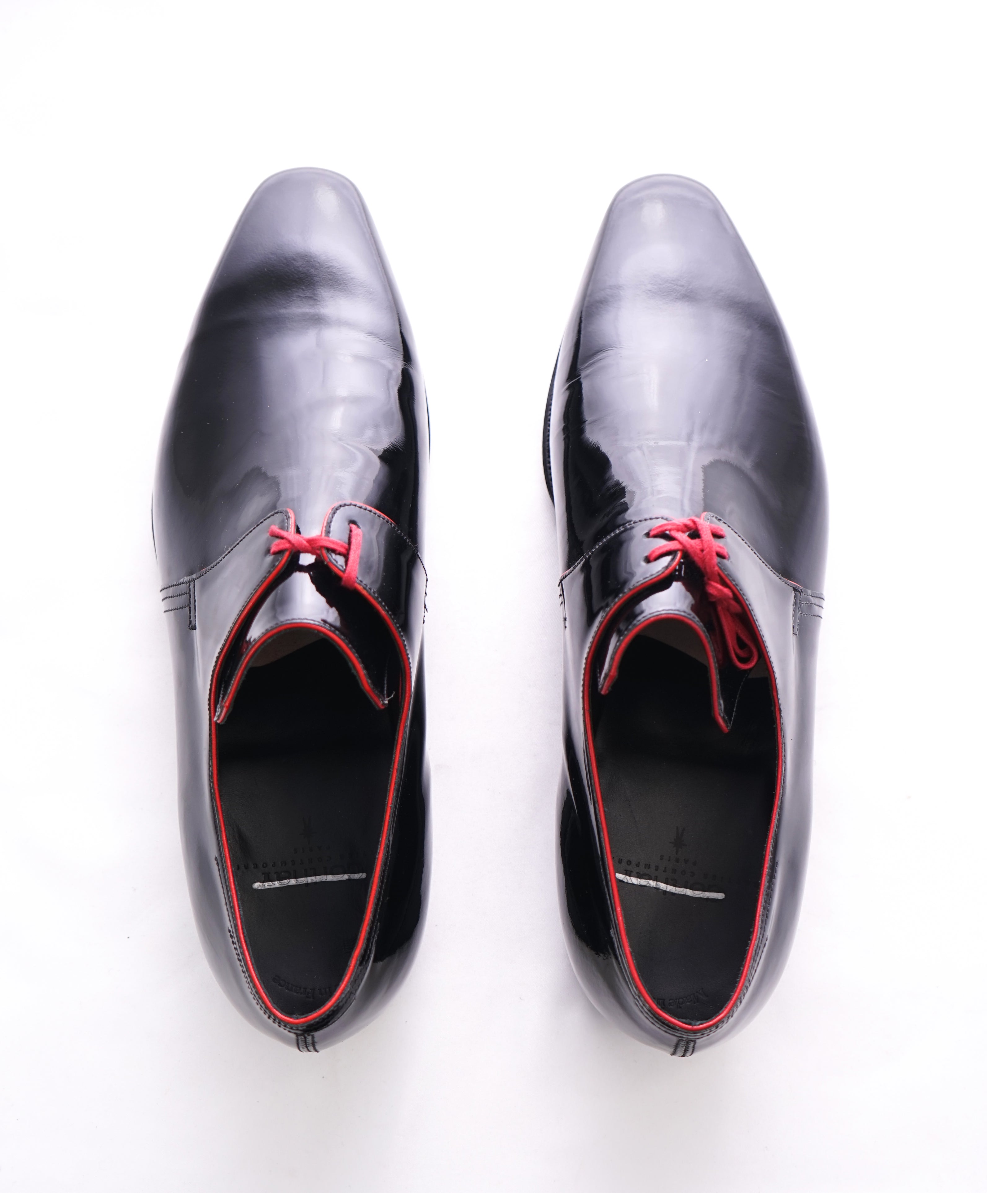 CORTHAY - "Arca" Pullman Patent Leather Red Piped Derby Shoes - 10.5
