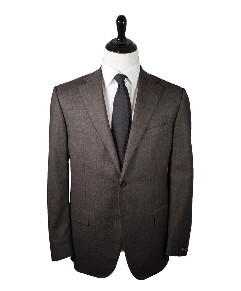 CORNELIANI - Brown & Pumpkin Textured Check Blazer 18,25 Microns Extra Fine Wool- 44R