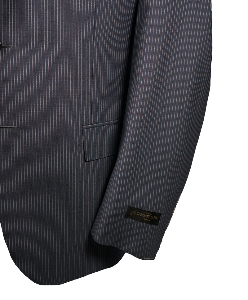 CORNELIANI - Light Blue & Burgundy Stripe Suit 18,25 Microns - 46R