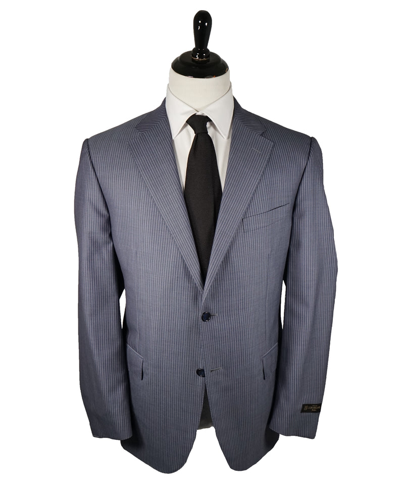 CORNELIANI - Light Blue & Burgundy Stripe Suit 18,25 Microns - 46R