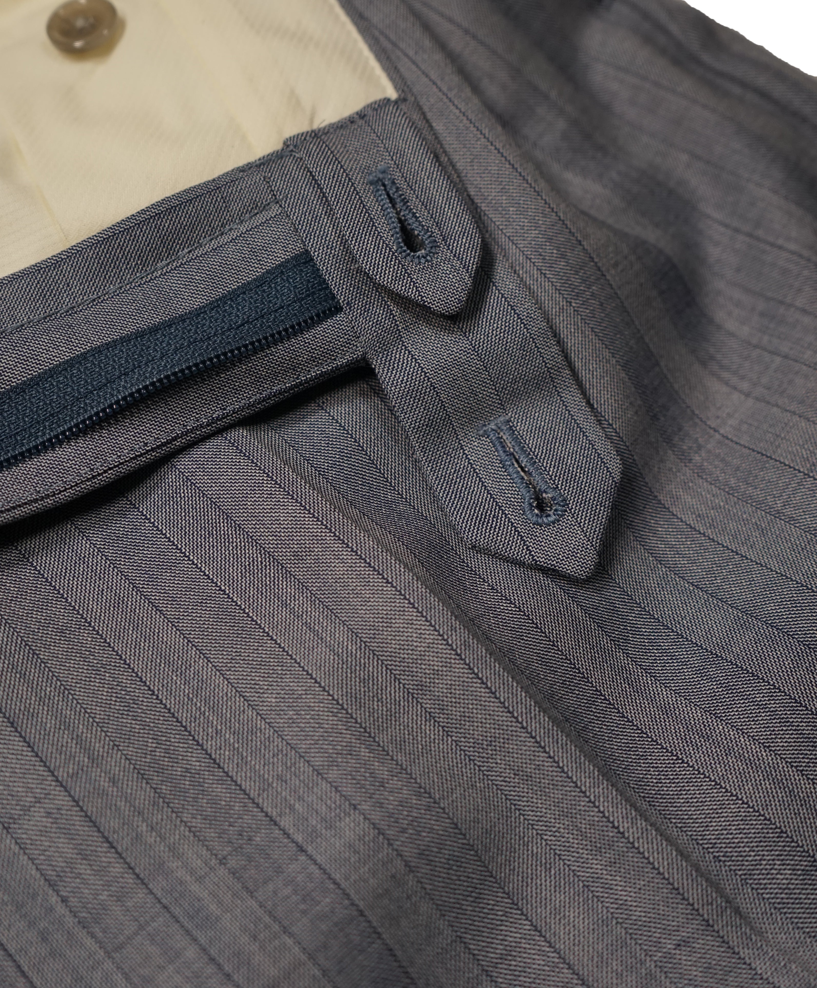 CORNELIANI - Light Blue Herringbone Textured Wool Pants - 40W