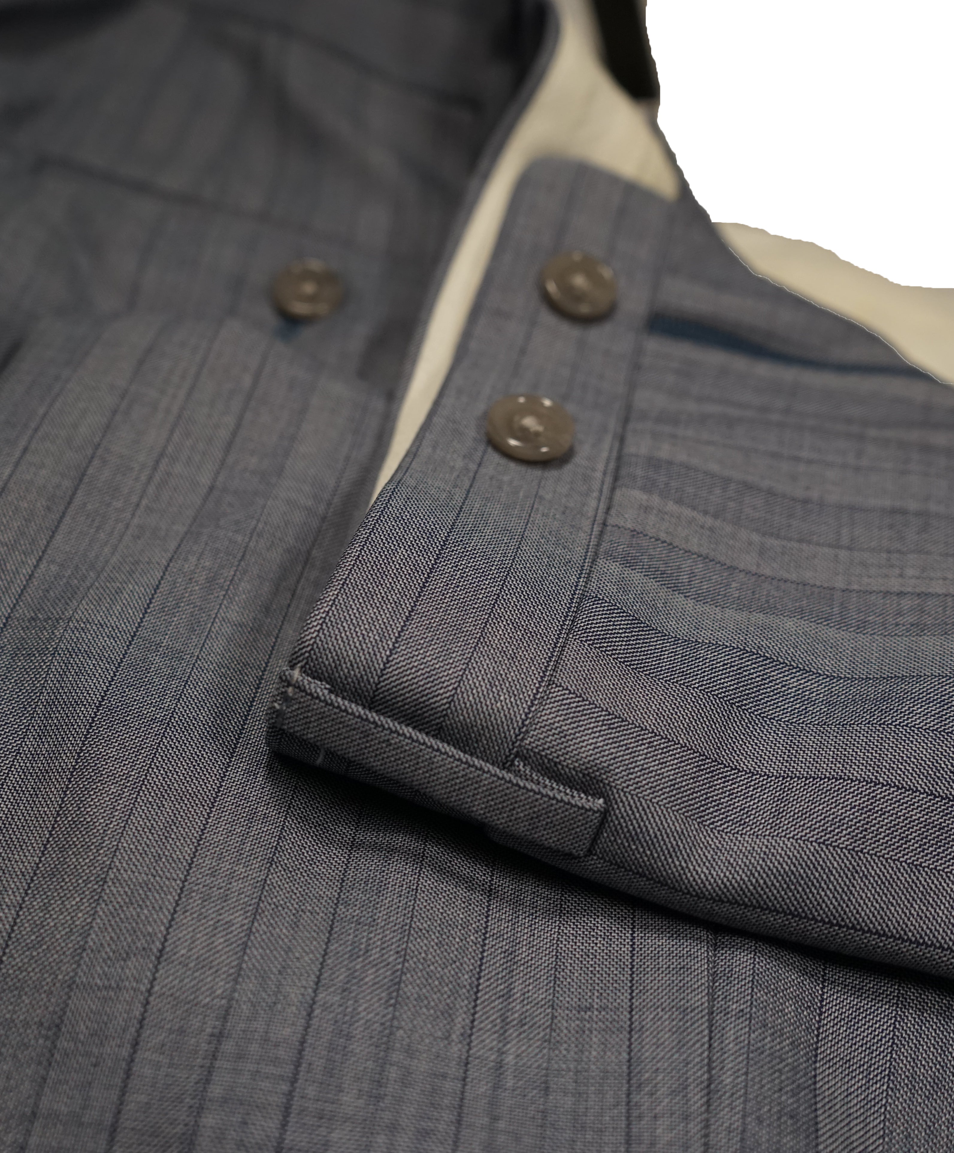 CORNELIANI - Light Blue Herringbone Textured Wool Pants - 40W