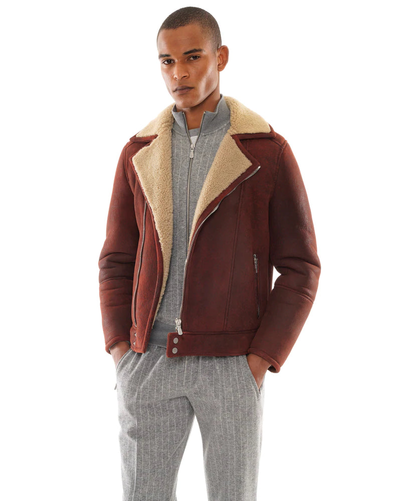 Suede shearling biker jacket hotsell