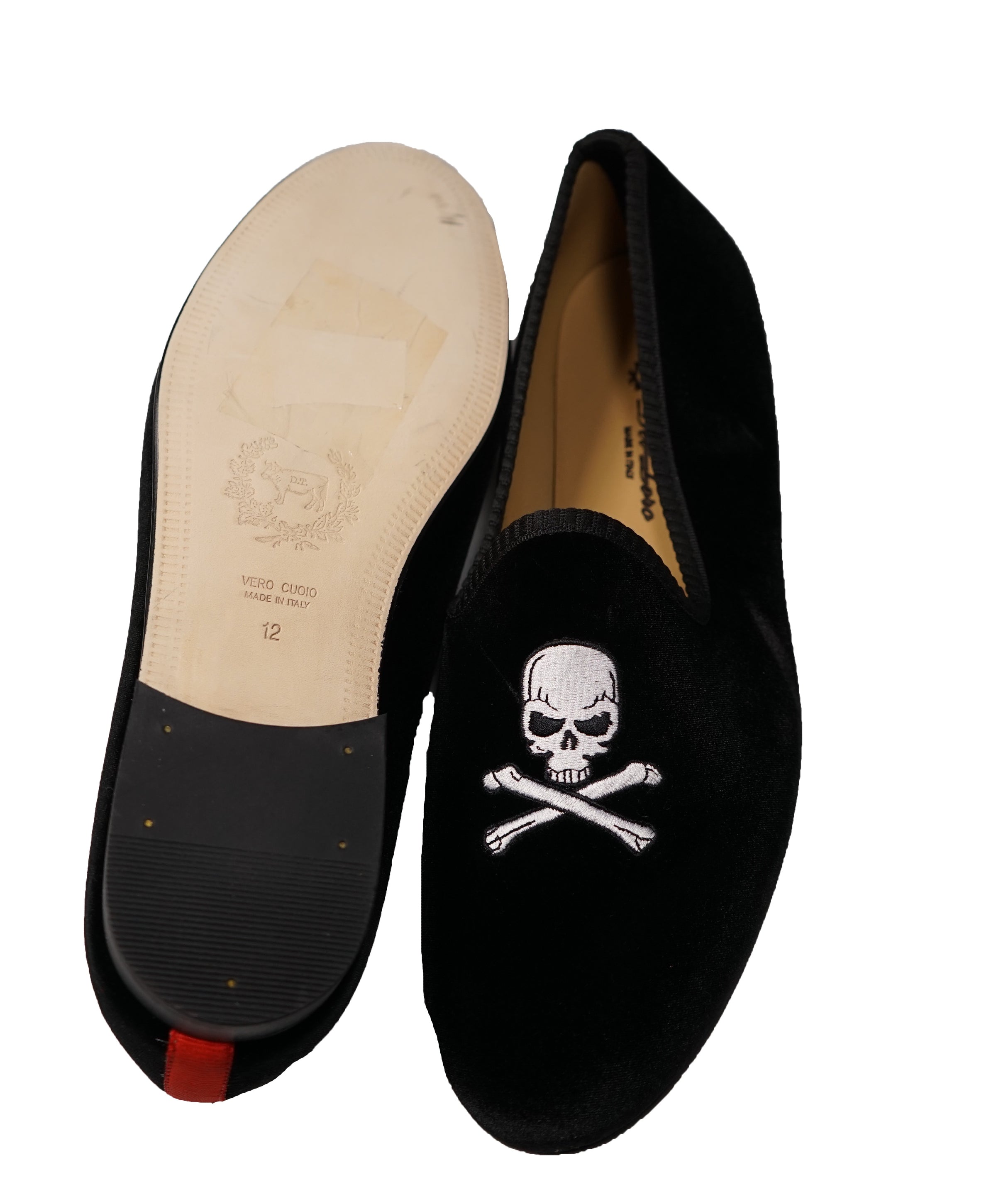 Fiore Palm Beach Skull Moccasins Black Velvet Slippers Made in